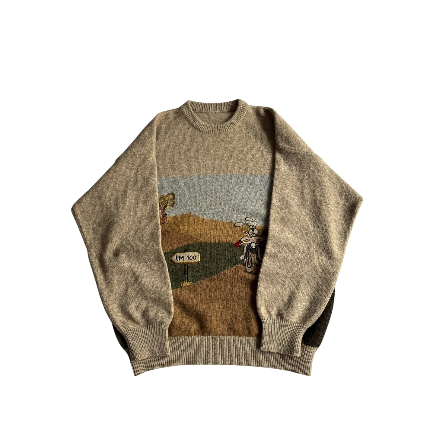 🐶 Pulover Vintage Bărbați din Lână și Angora cu Broderie Comics – M (48)