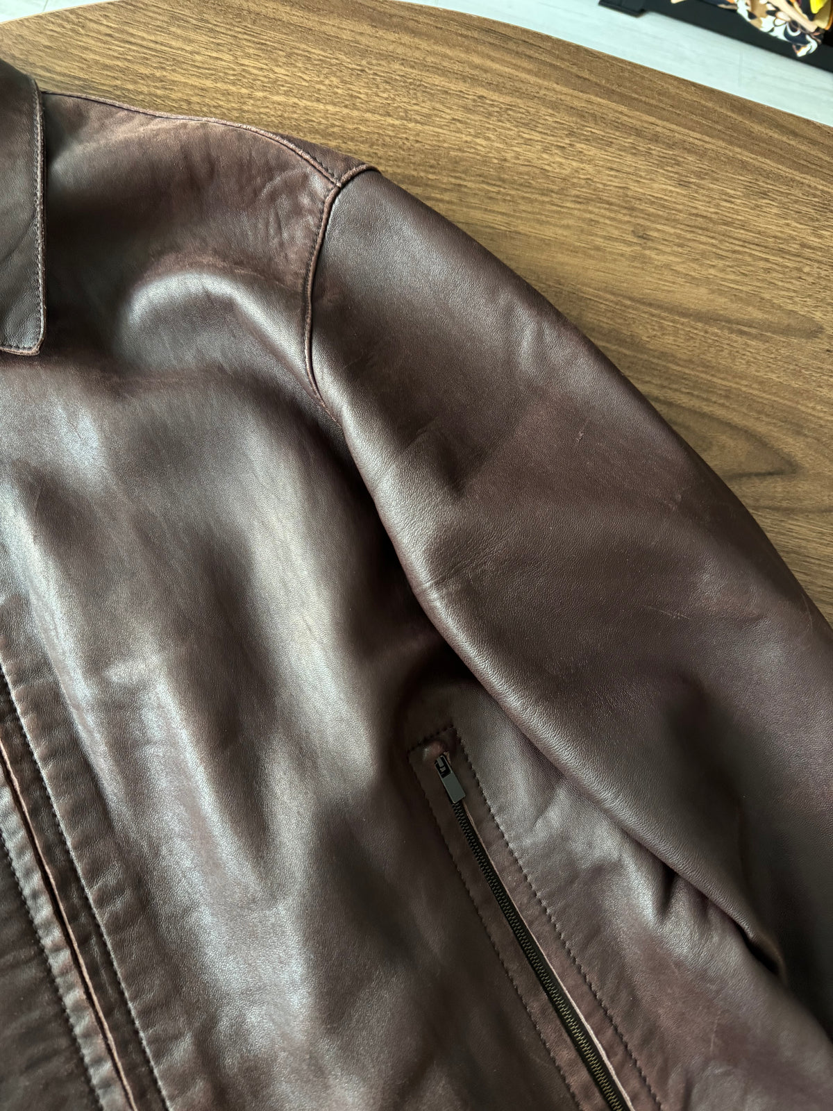 Jachetă Distressed Piele Miel Calvin Klein Vintage | Burgundy Închis| Made in Italy | M