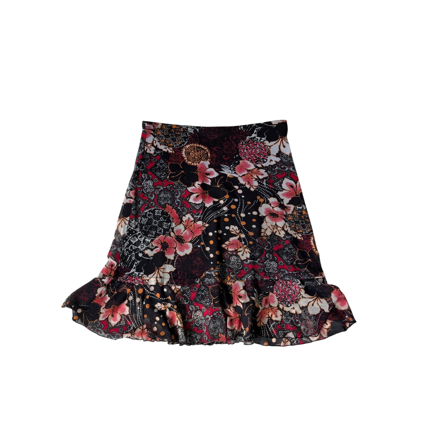 🌸 Fustă Y2K Floral Printed Mesh – S Damă