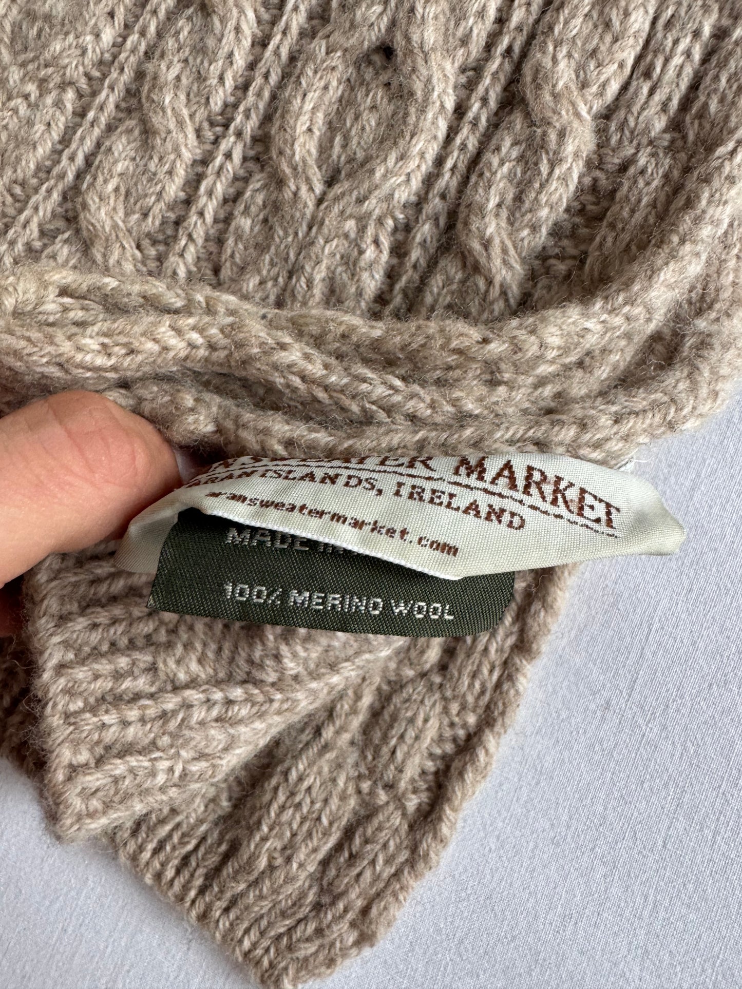 🧣 Fular Vintage Aran Sweater Market Oatmeal Brown din Lână Merino