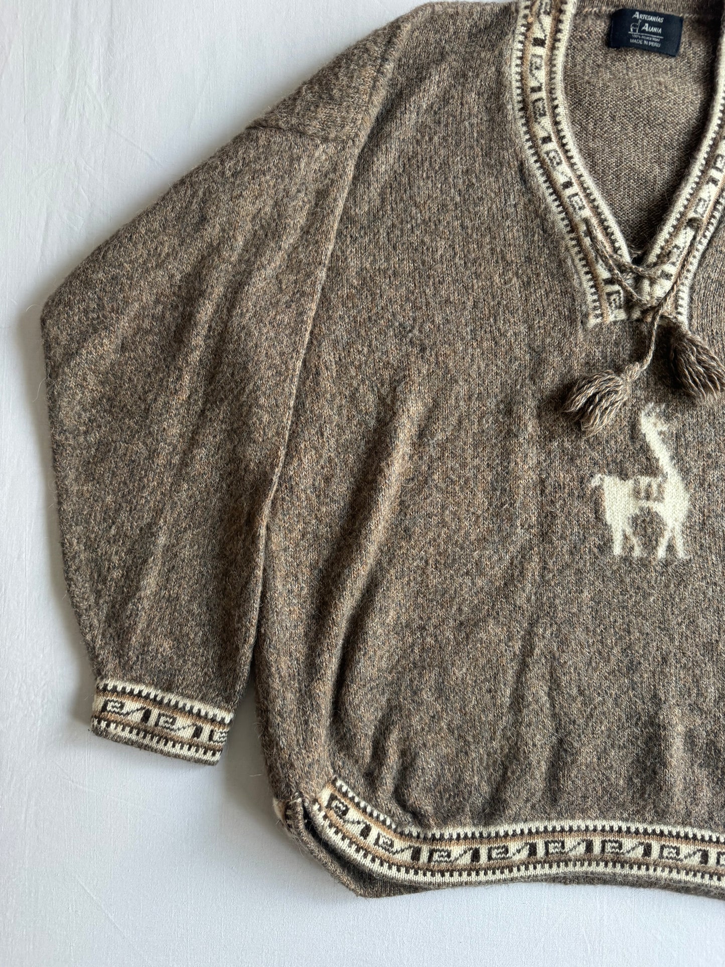 🦙 🧶 Pulover Vintage din Alpaca cu Decolteu în V – Marimea L