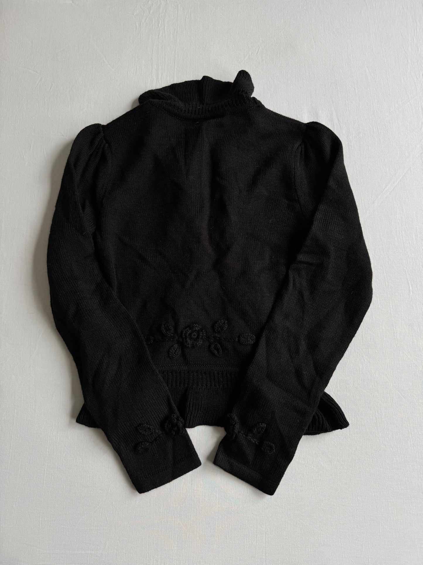 🧶 Cardigan Vintage Damă Negru din Blend de Lână cu Broderie Florală – S