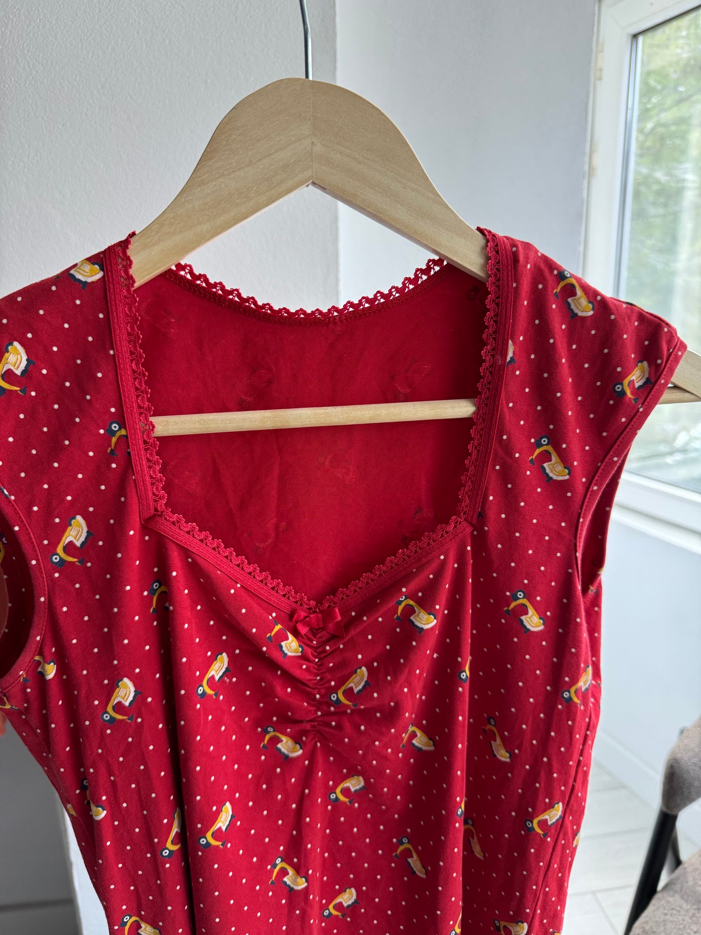 💁‍♀️ Top Roșu Printed Y2K | Bumbac Elastic – S Damă