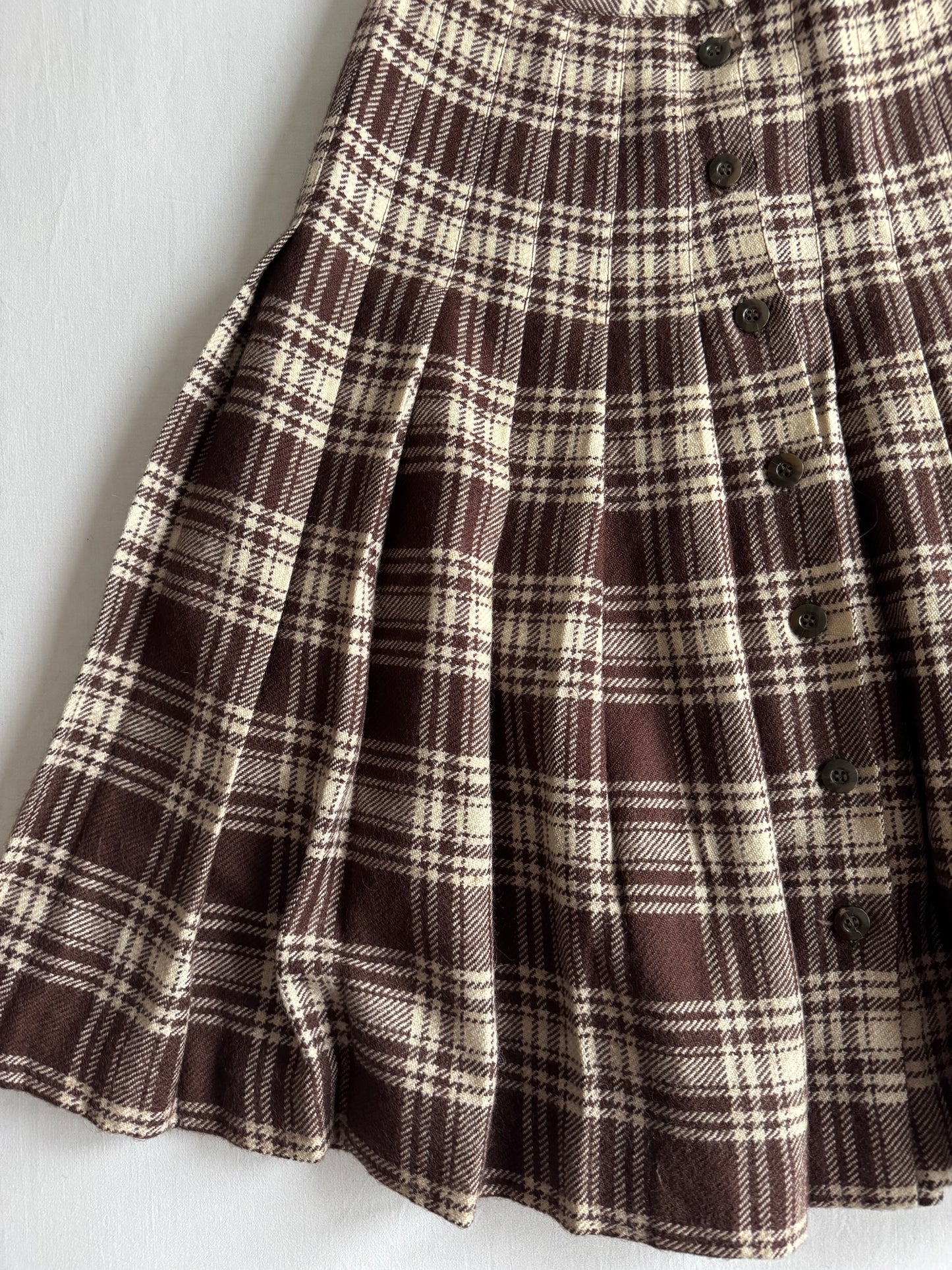 🪵 Fustă Vintage Damă din Lână cu Model Tartan Maro – aprox. S