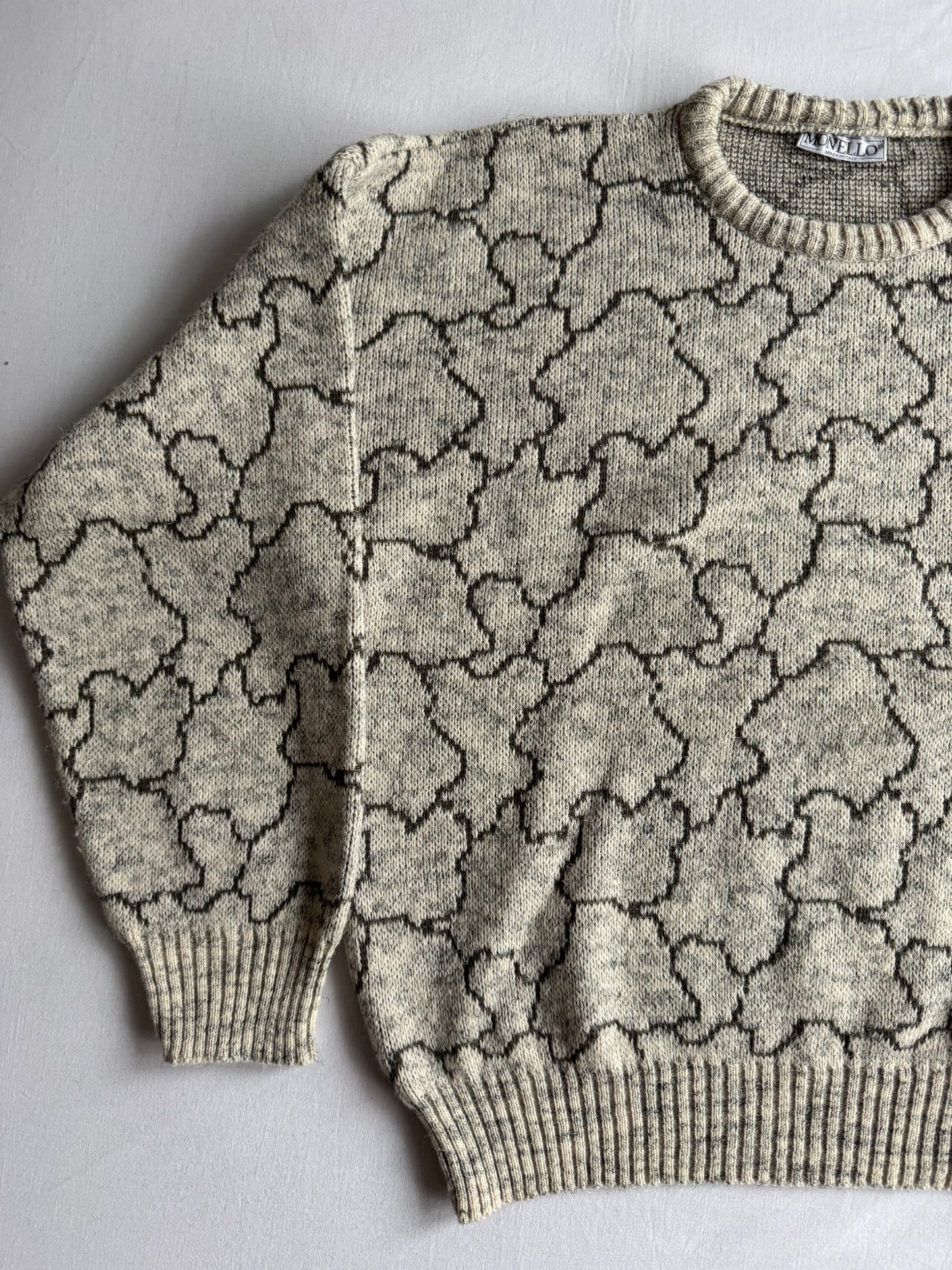 🧶 Pulover Vintage Gri Texturat din Blend de Lână - L (50)