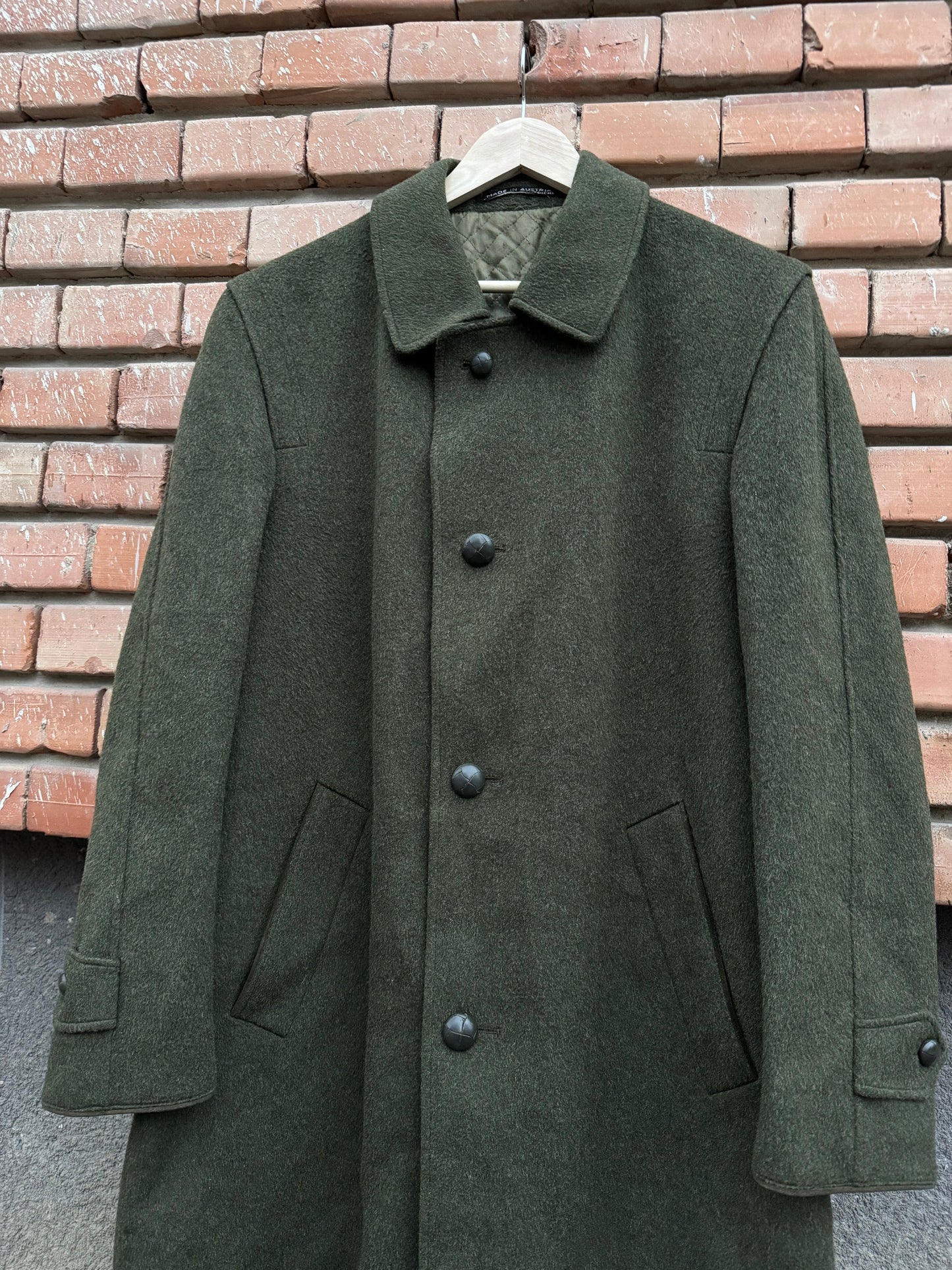 🌳 Palton Vintage Bărbați Verde Închis din Lână Virgină și Alpaca – EU 46 (S oversized / M)