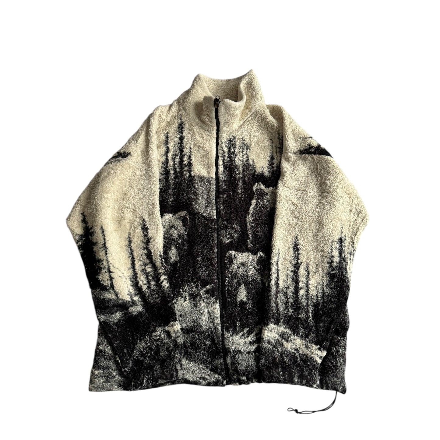 🐻 Fleece vintage cu imprimeu urs – Mărime M