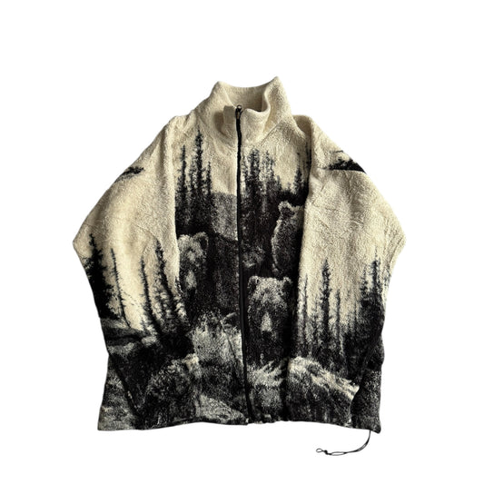 🐻 Fleece vintage cu imprimeu urs – Mărime M