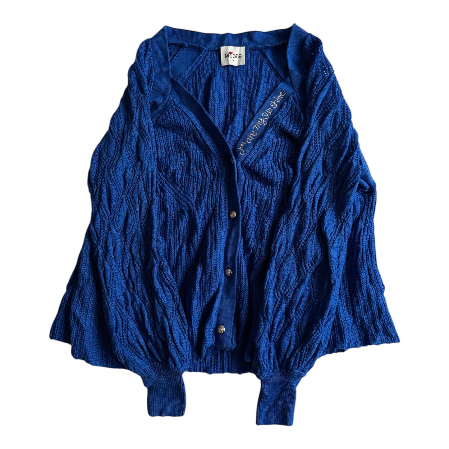 🧶 Cardigan Albastru Tricotat cu Broderie – Mărime M Femei