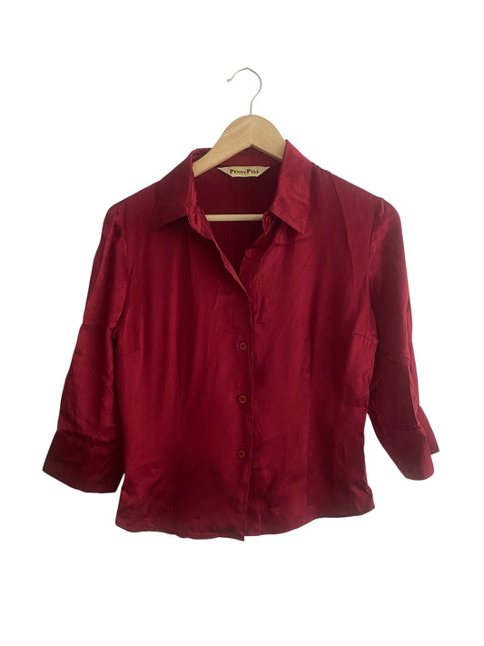 👚 Cămașă Vintage Burgundy din Mătase cu Mâneci 3/4 – Mărime S
