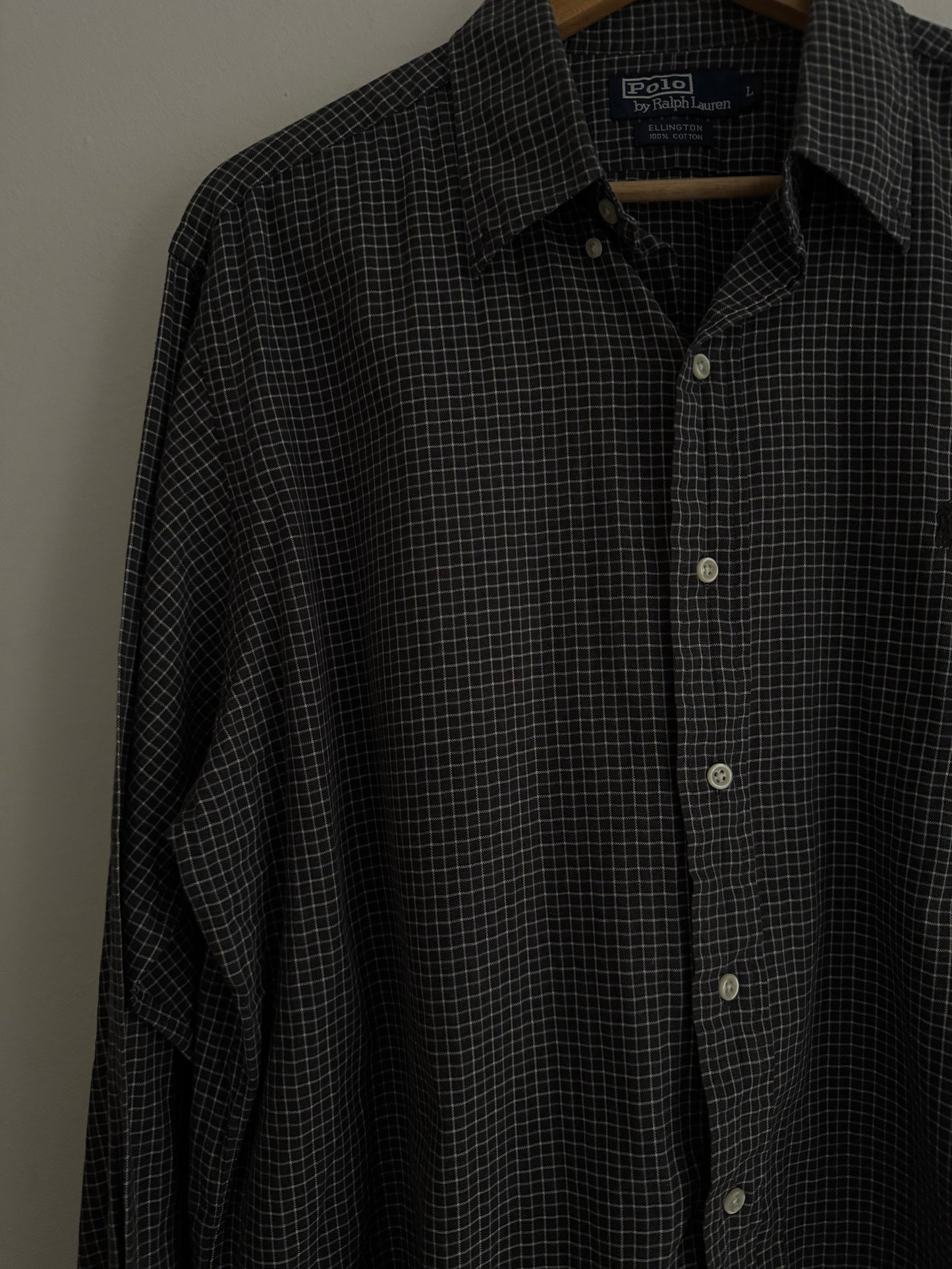 👔 Cămașă vintage Polo by Ralph Lauren Ellington neagră în carouri (Mărime L)