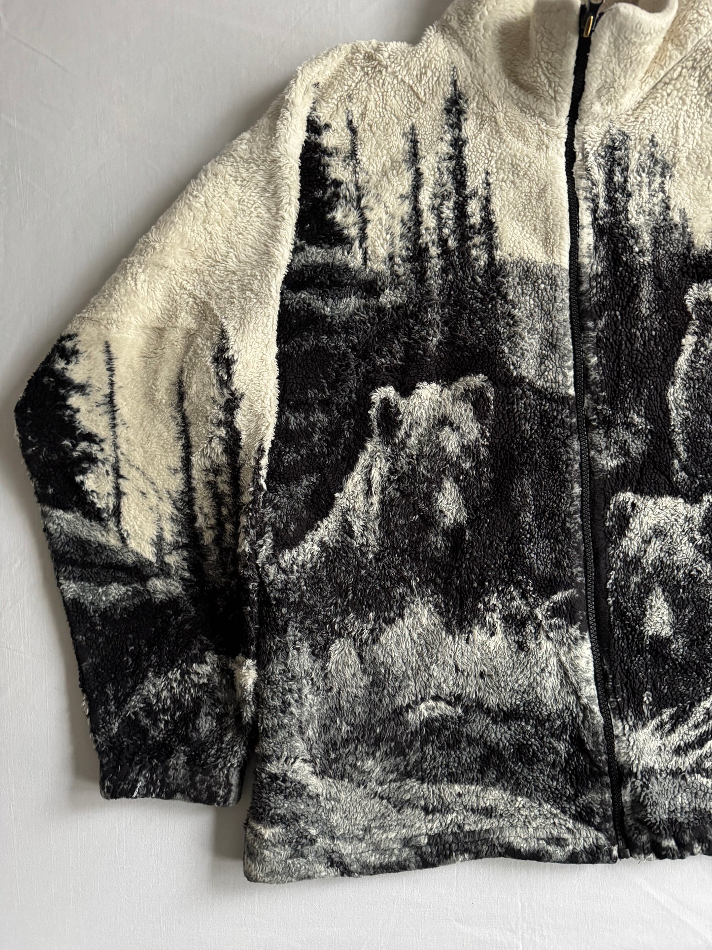 🐻 Fleece vintage cu imprimeu urs – Mărime M