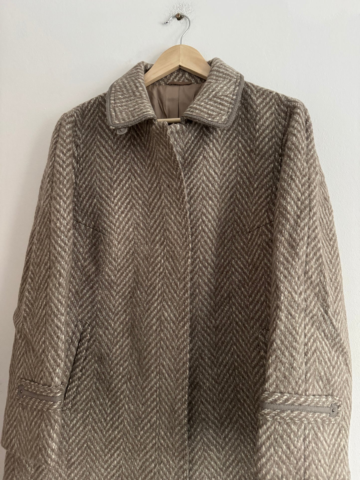 🧥 Palton Vintage Texturat din Lână Virgină și Mohair – Damă (M/L aprox.)