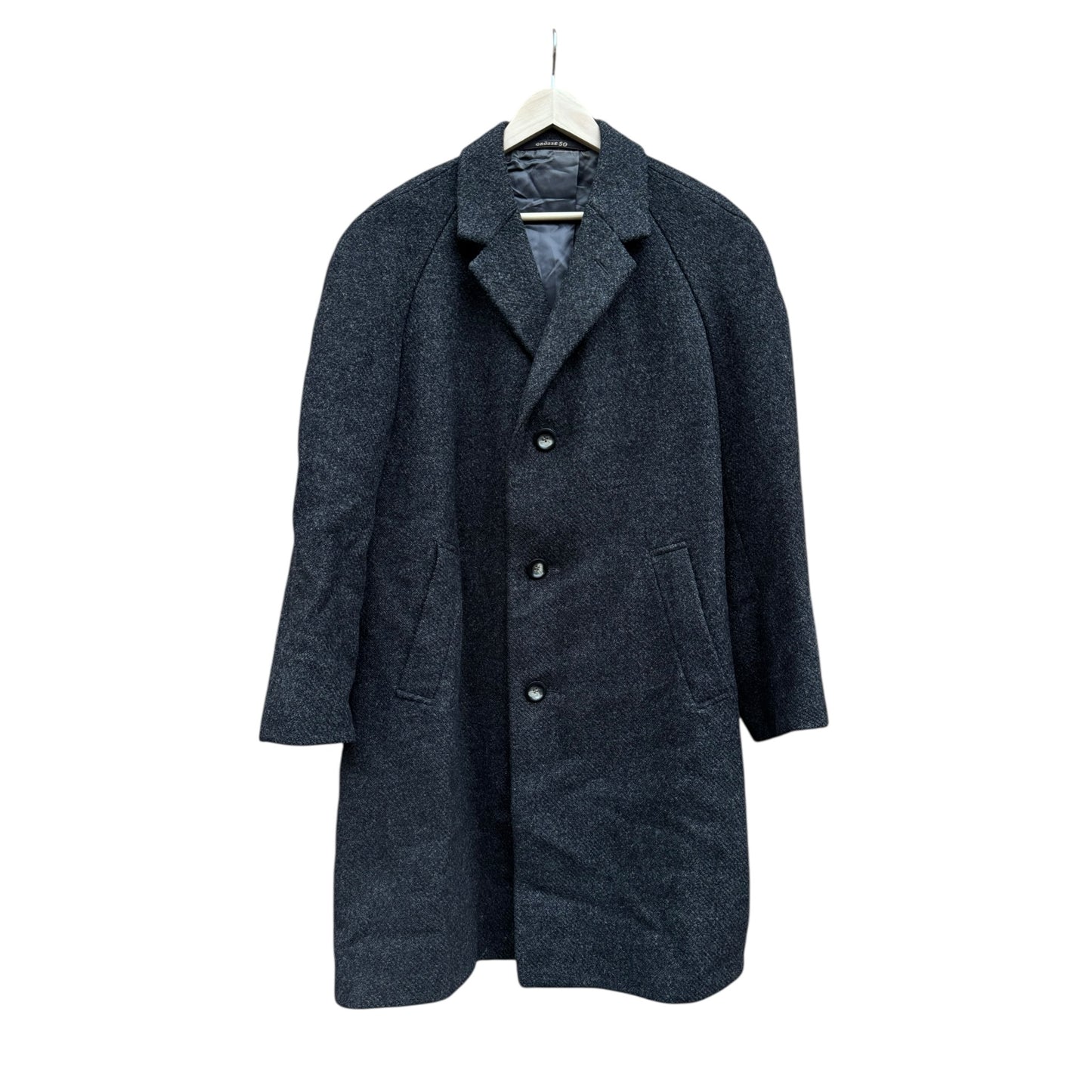 🐑 🐪 Palton Vintage Bărbați Gri Închis din Lână Nouă și Păr de Cămilă – 50 (L)