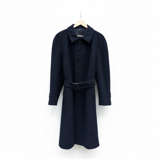 🧥 Palton Vintage Bărbați Navy Închis cu Cordon din Lână – M