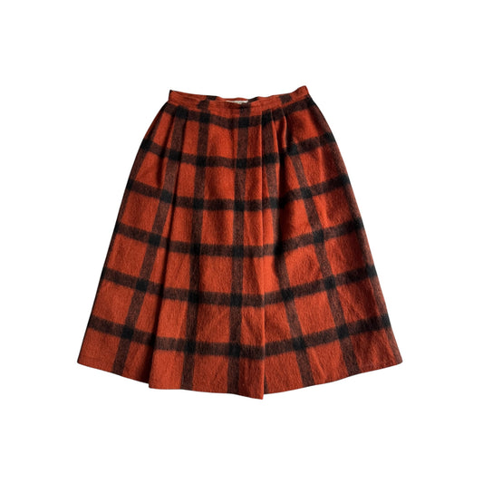 🍊 Fustă Vintage ’70s în Carouri Portocaliu Închis din Lână Luisa Spagnoli – S / M (EU 38)