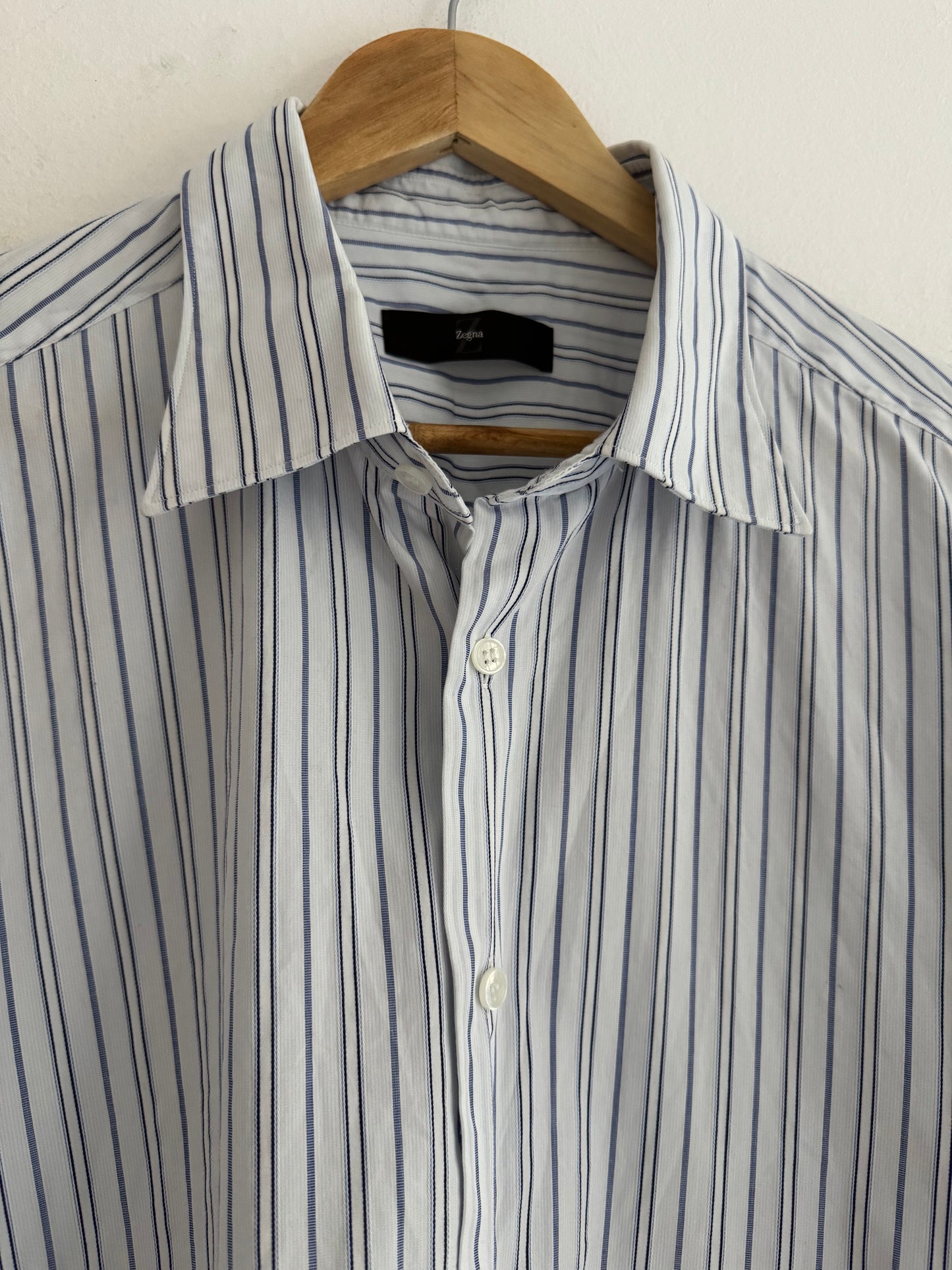 👔 Cămașă Vintage Zegna Albă cu Dungi – Mărime XL