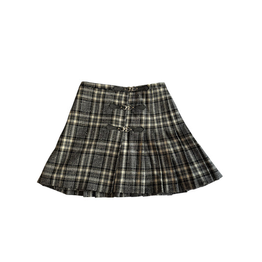 🔘 Fustă Vintage Plisată din Lână cu Model Tartan – aprox. M