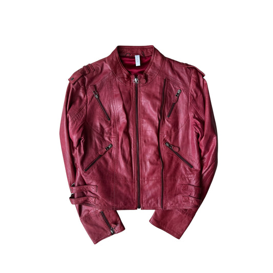 🍷 Jachetă Piele Roșie Y2K | 100% Lamb Leather | S/M Damă