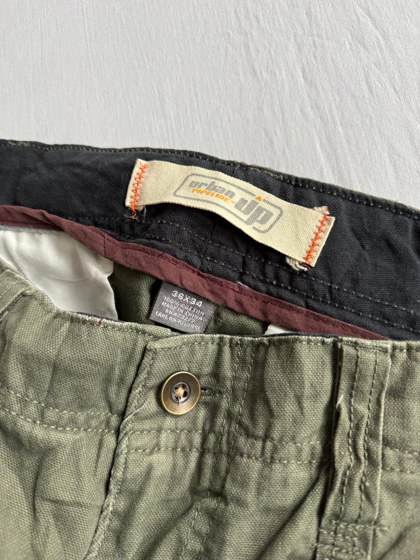 🪖 Urban Pipeline Baggy Cargo Pants – Military Green – W36 x L34