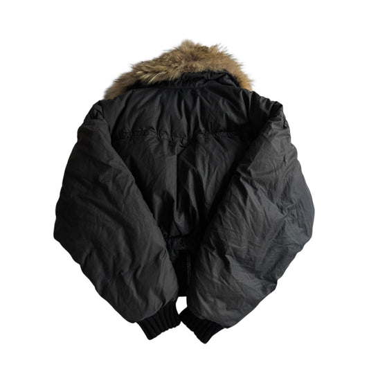 ⛷️ Geacă vintage Jet Set din puf natural cu guler din blană de raton – Made in Italy – mărime L