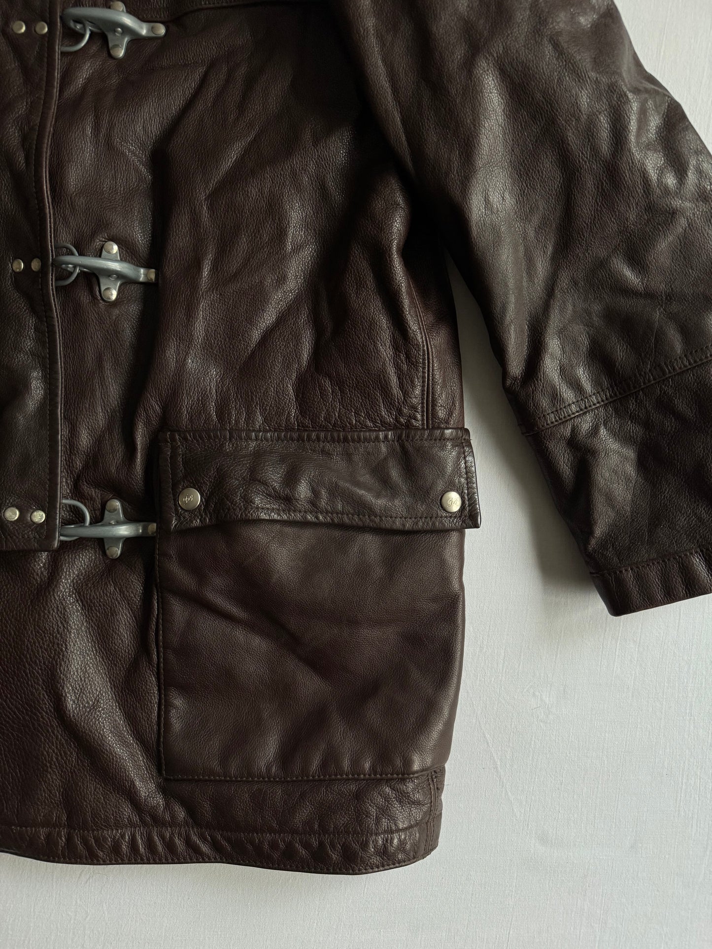 🧑‍🚒 Geacă vintage Fay din piele maro / Închidere tip fireman clasp (M bărbați)