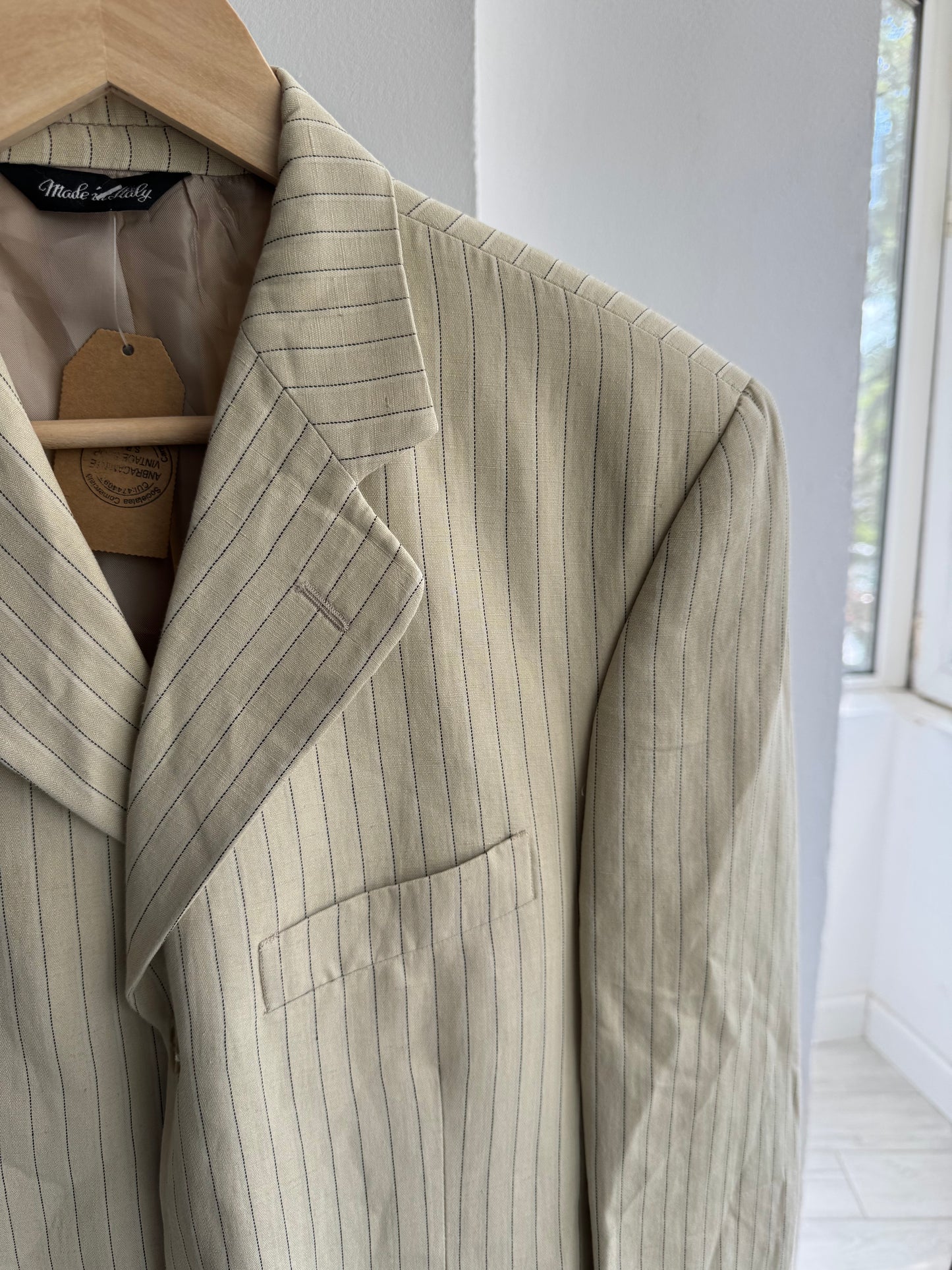 Blazer din In Vintage cu Dungi Crem | Made in Italy – S Oversized (46)