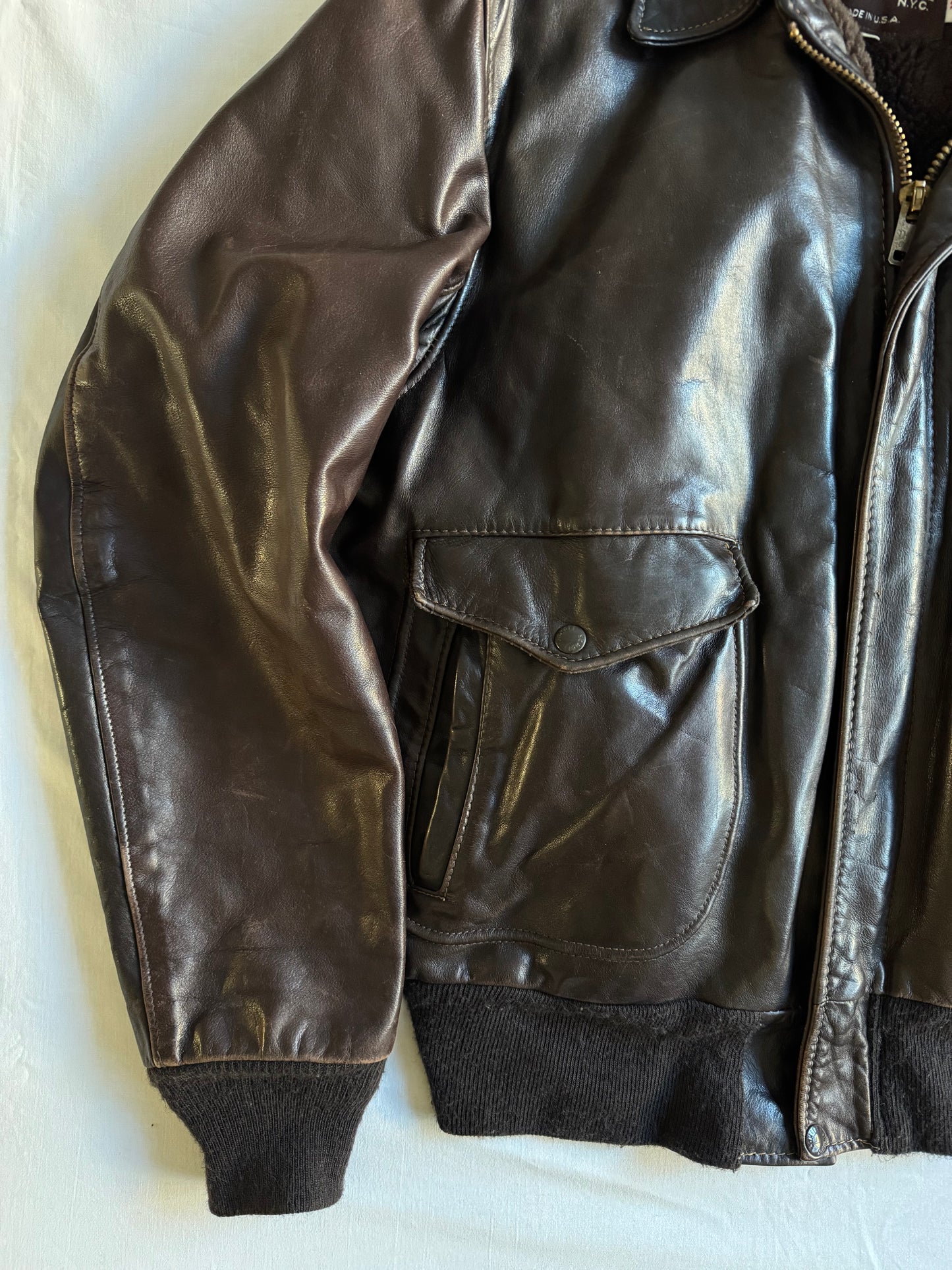 ✈️ Geacă de piele Schott NYC 184SM A-2 maro, bărbați L – piele de vacă autentică, Made in USA 🇺🇸