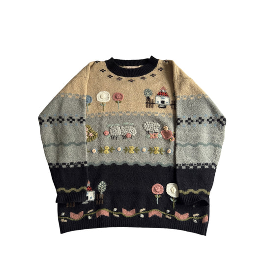 🏡 Pulover vintage brodat – mărimea M femei