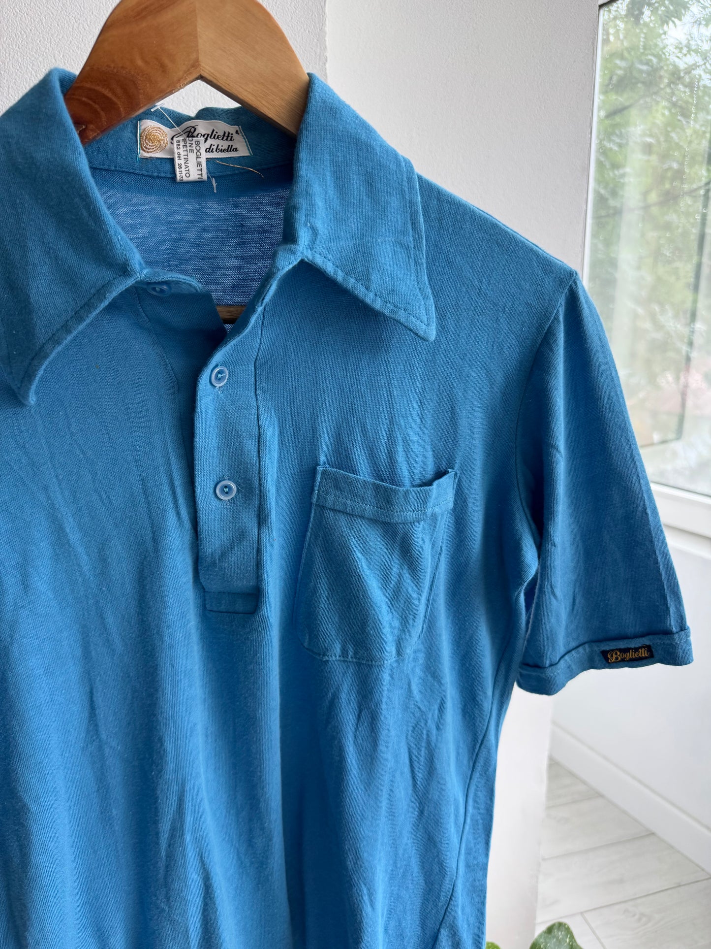 👕 Tricou Polo Vintage Anii ’70 Aqua Blue – Made in Italy – L Damă