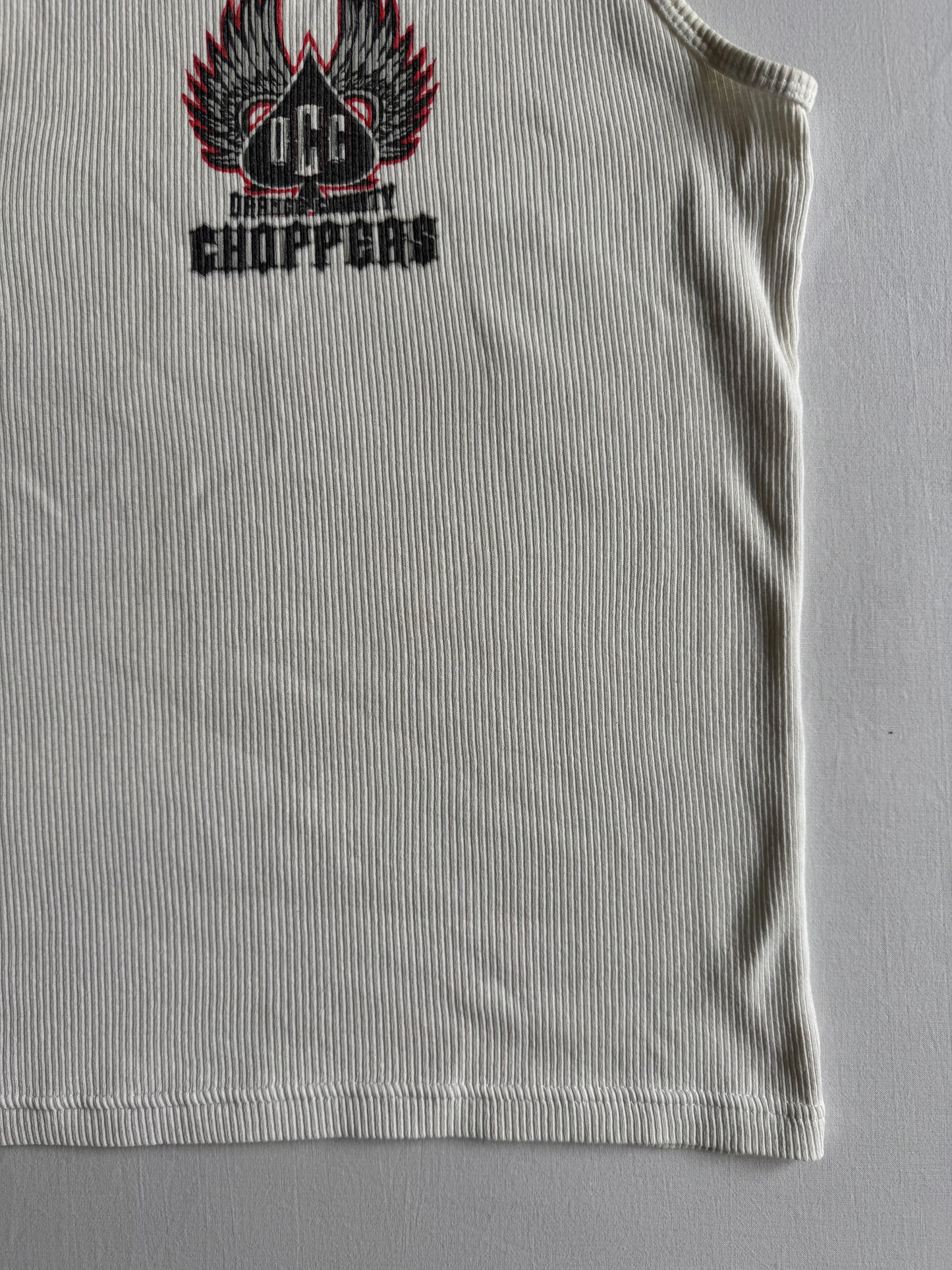 🏍️ Tank Top Y2K Damă Orange County Choppers Alb – aprox. S / M