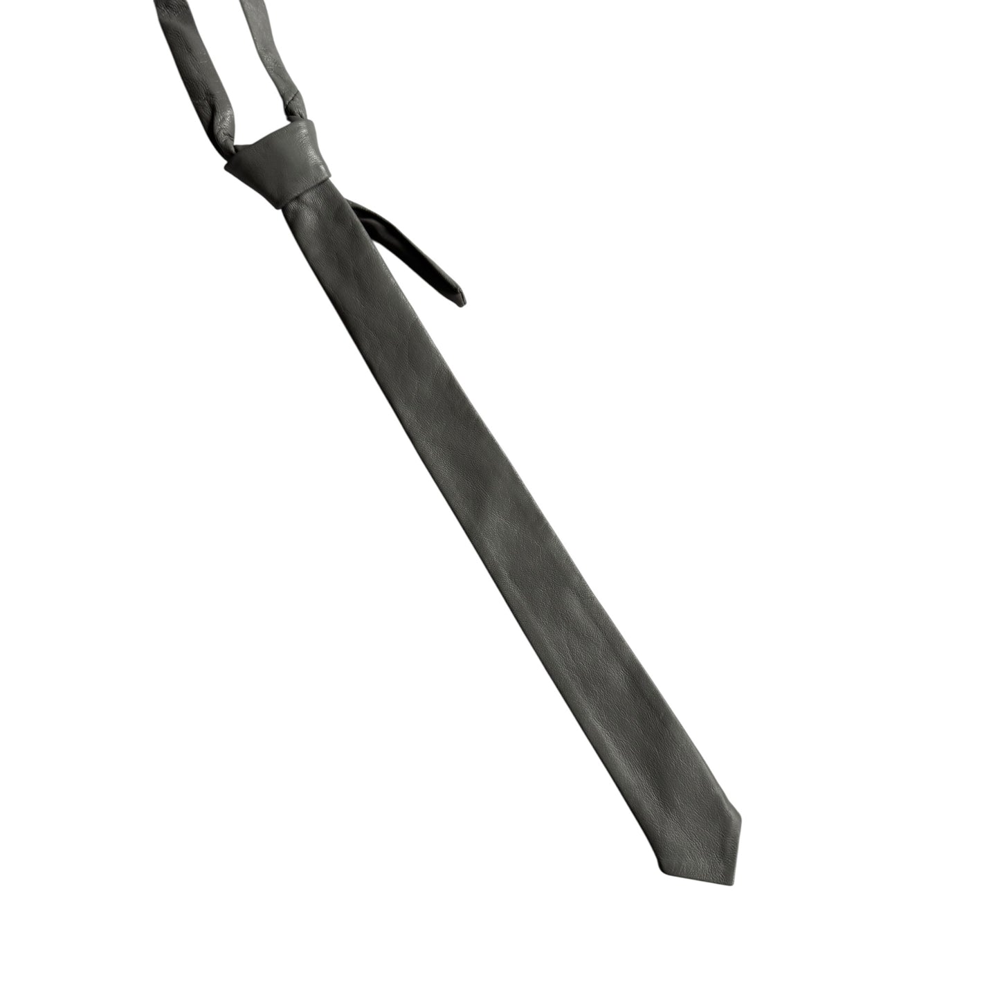 👔 Cravată Vintage Skinny din Piele Gri – Made in Western Germany