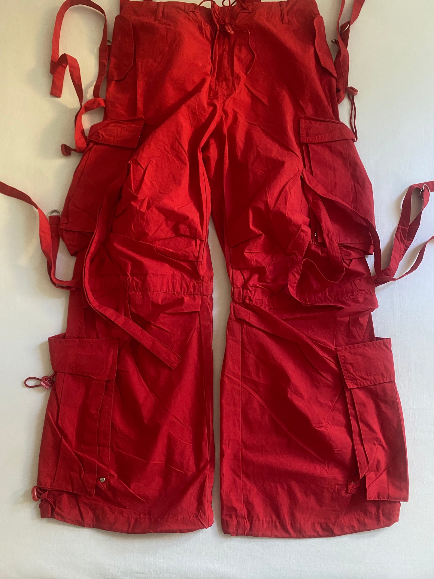 🔴 Y2K Red Crazy Rave Cargo Pants – Women’s L