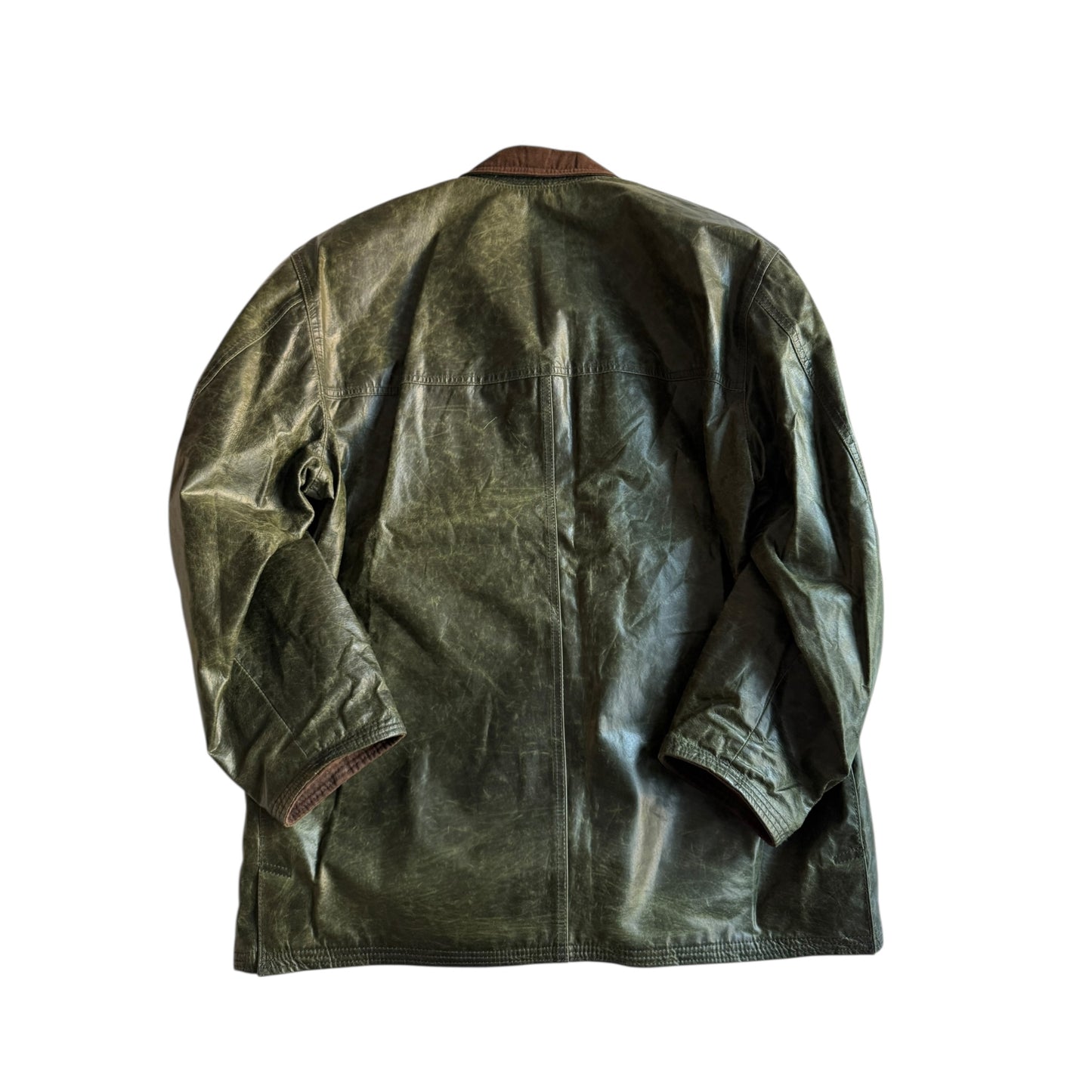 🌳 Chore Coat Vintage din Piele Cerată Verde Închis – Mărime XL