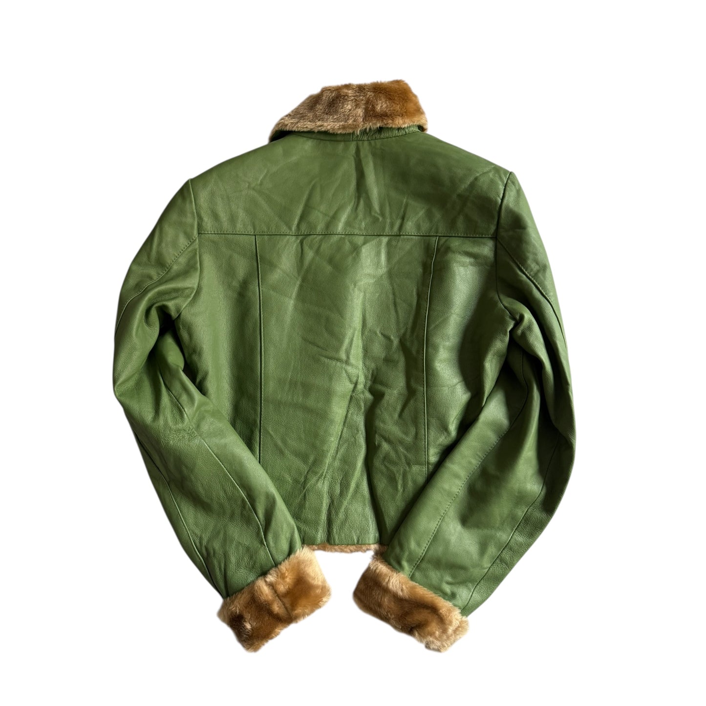 🍃 Geacă Y2K din piele verde cu guler shearling artificial – mărimea L femei