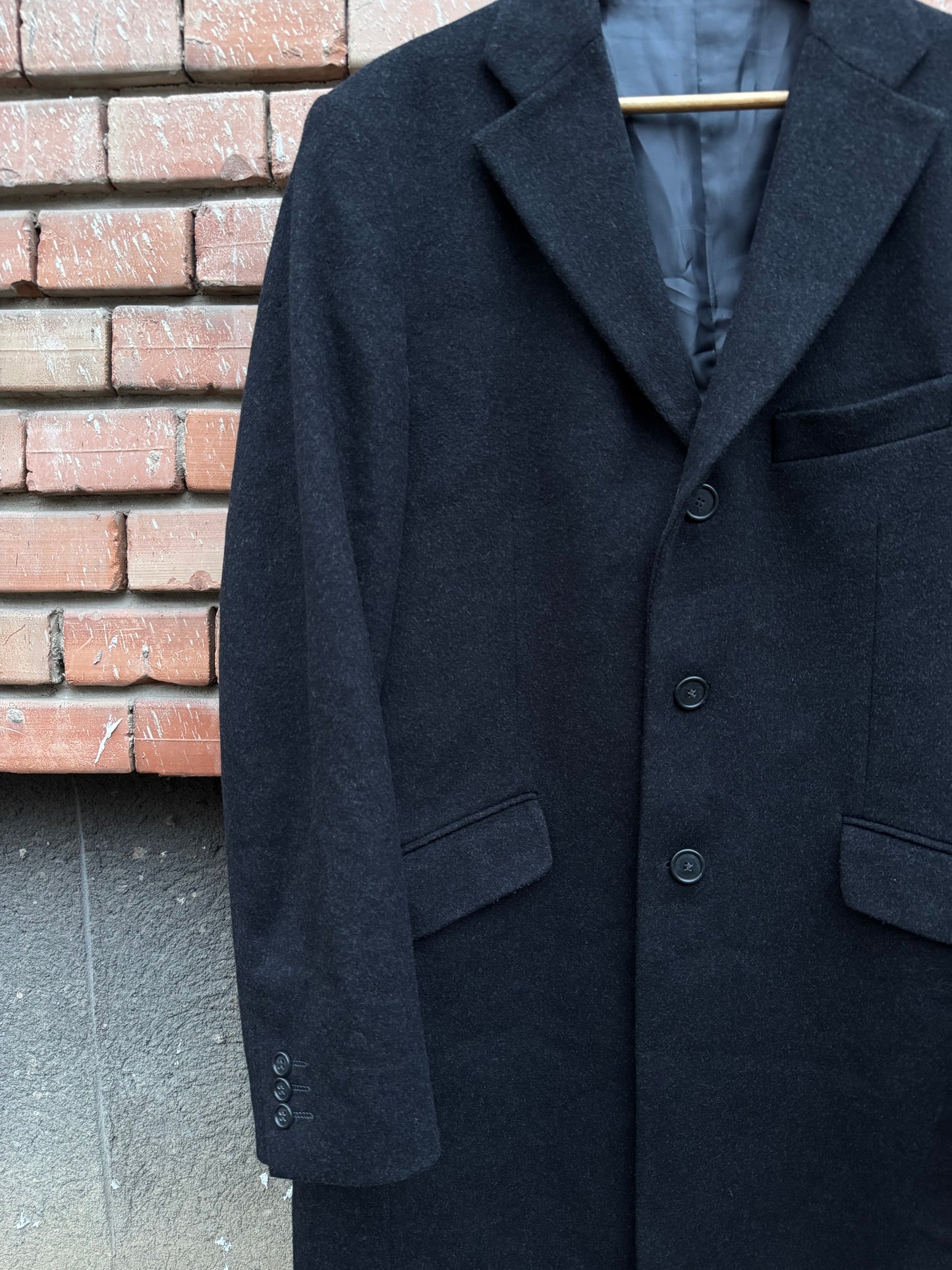 🧥 Palton Vintage Bărbați Gri Închis din Lână și Cașmir – 52 (L)