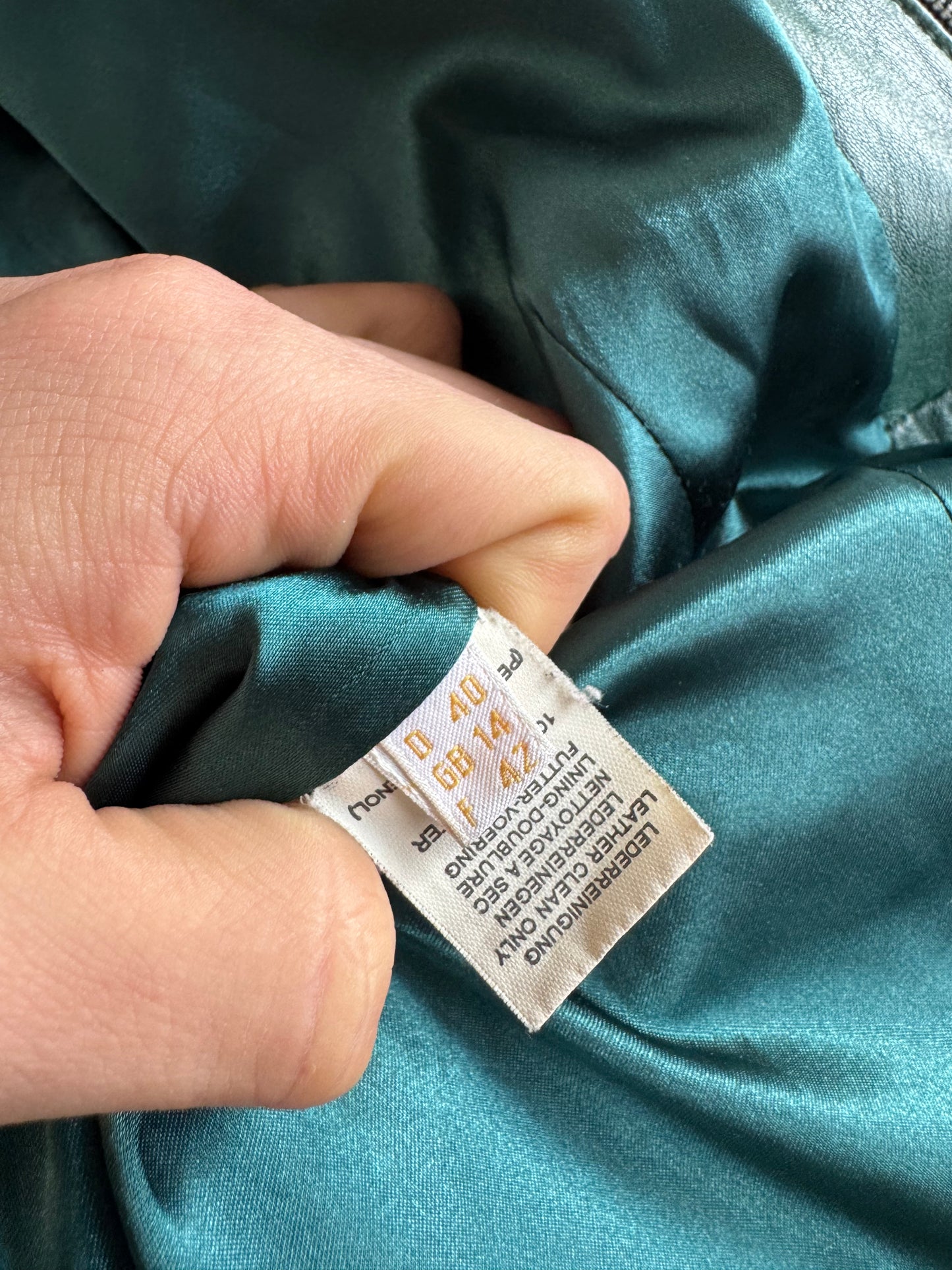 🏍️ Jachetă Biker Y2K din Piele de Miel Verde – EU 40 (L Damă)