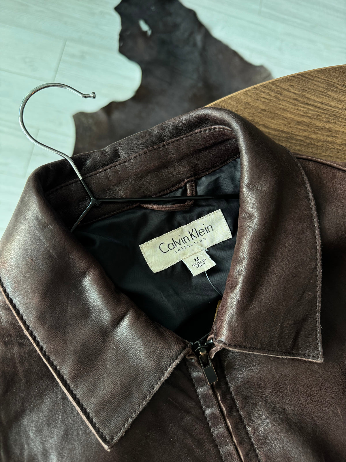 Jachetă Distressed Piele Miel Calvin Klein Vintage | Burgundy Închis| Made in Italy | M