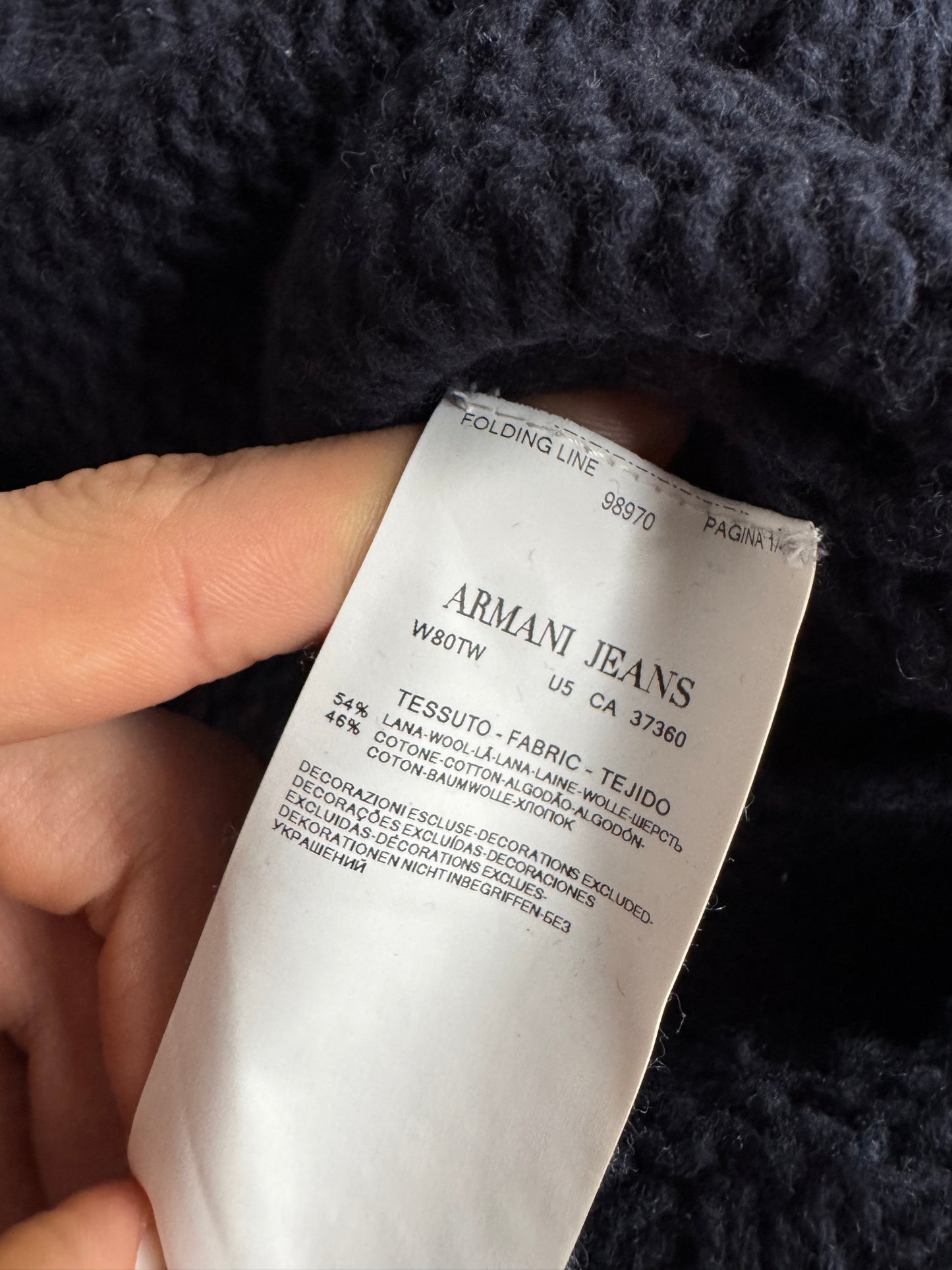 🧶 Cardigan Vintage Damă Armani Jeans Dark Navy din Lână și Bumbac – aprox. M /