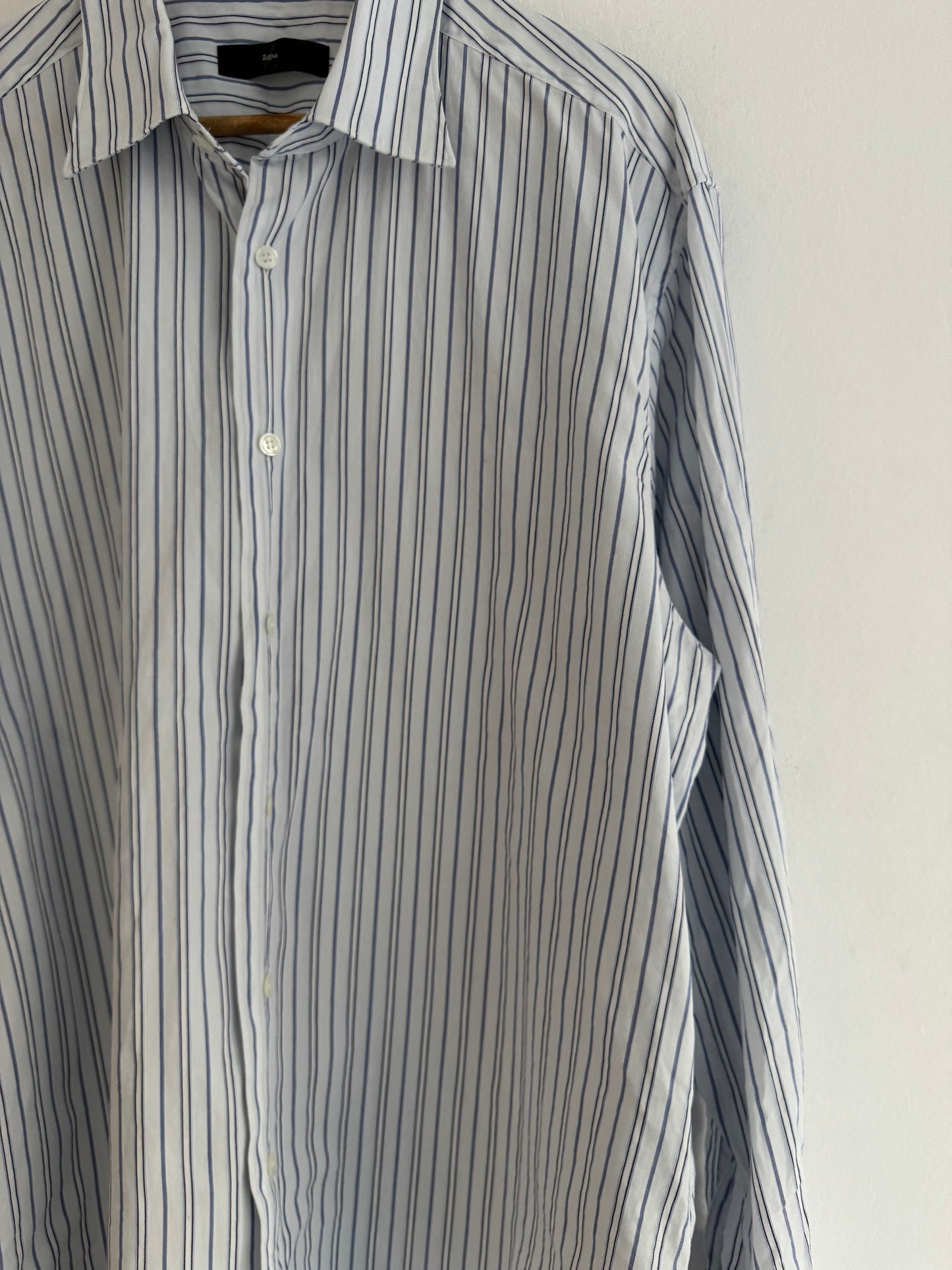 👔 Cămașă Vintage Zegna Albă cu Dungi – Mărime XL