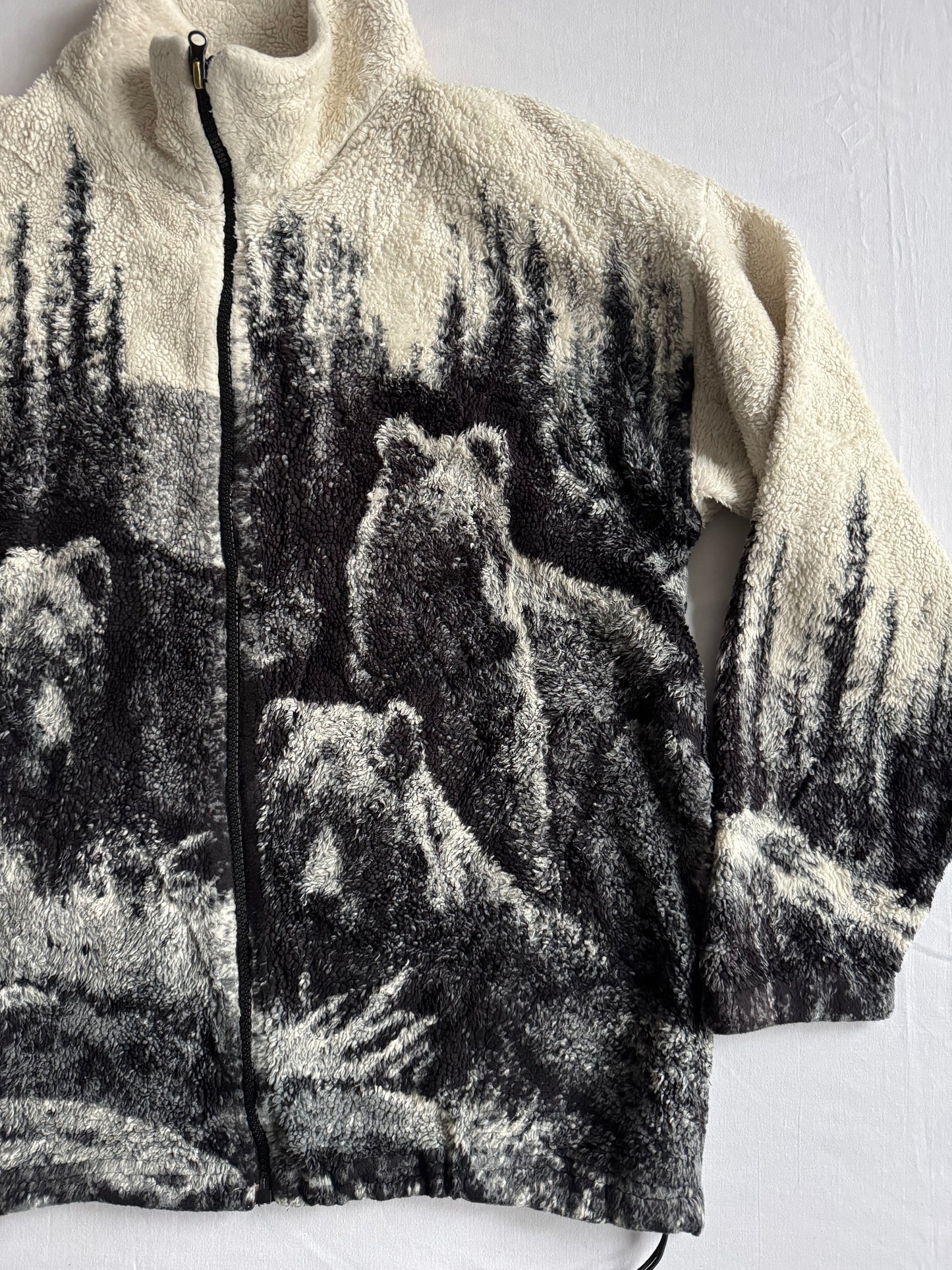 🐻 Fleece vintage cu imprimeu urs – Mărime M