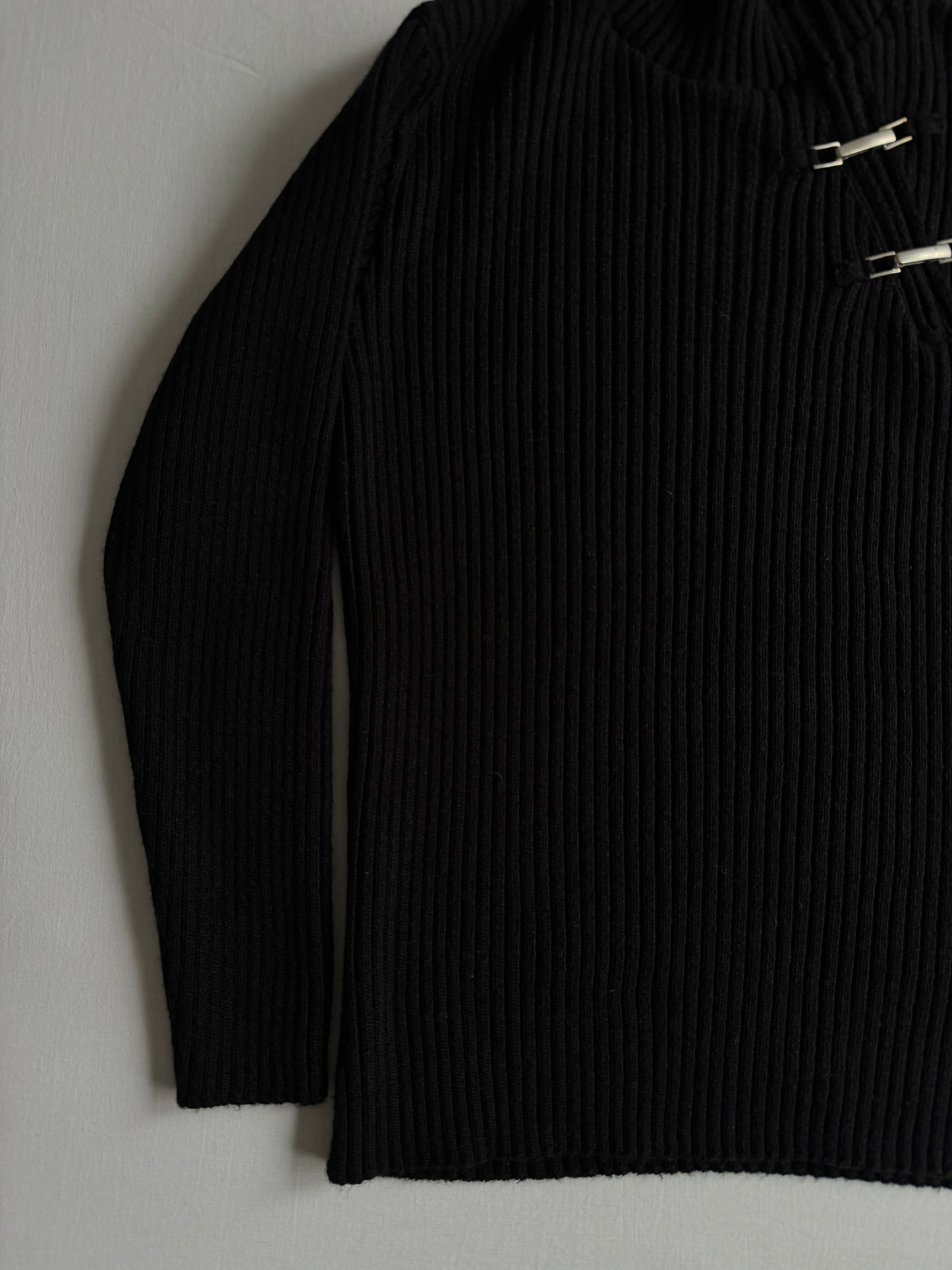 🧶 Pulover Y2K Bărbați Negru din Blend de Lână cu Fermoar Diagonal – M