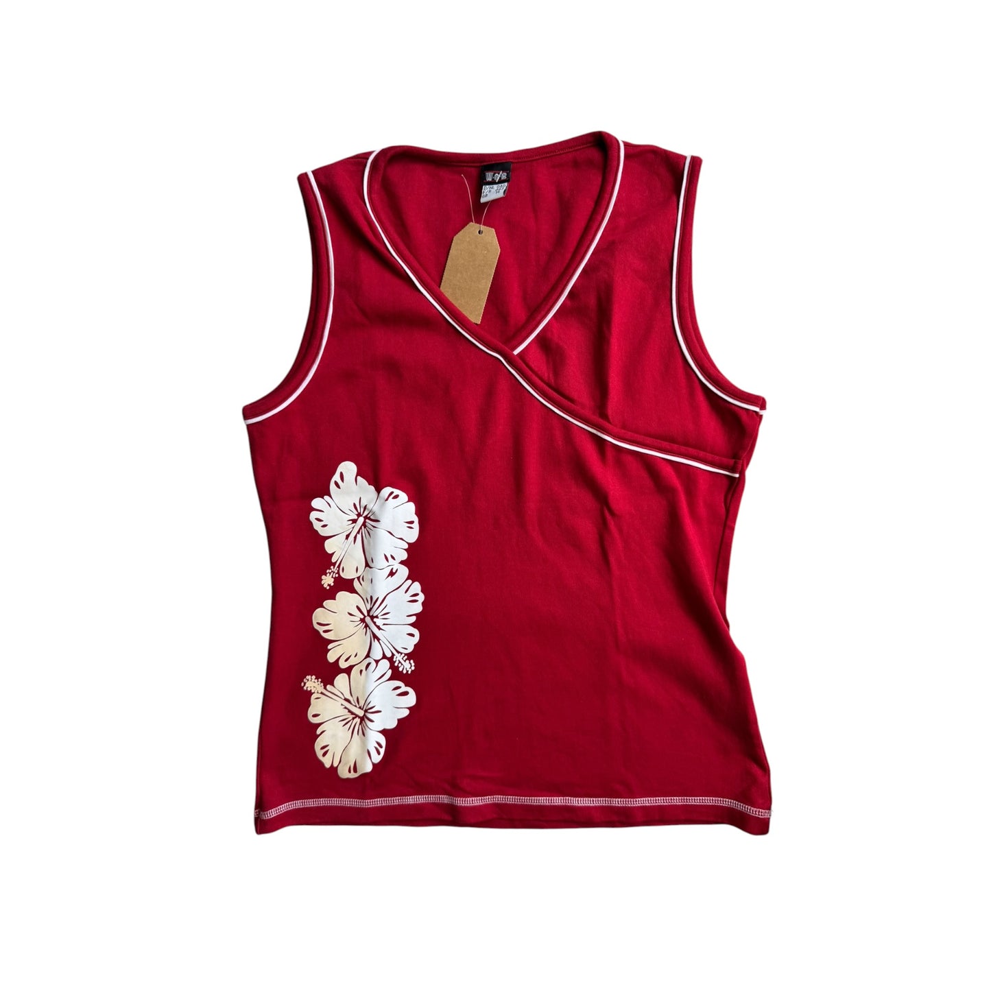 💁‍♀️ Top Roșu Printed Y2K | Bumbac Elastic – M/L Damă (40)