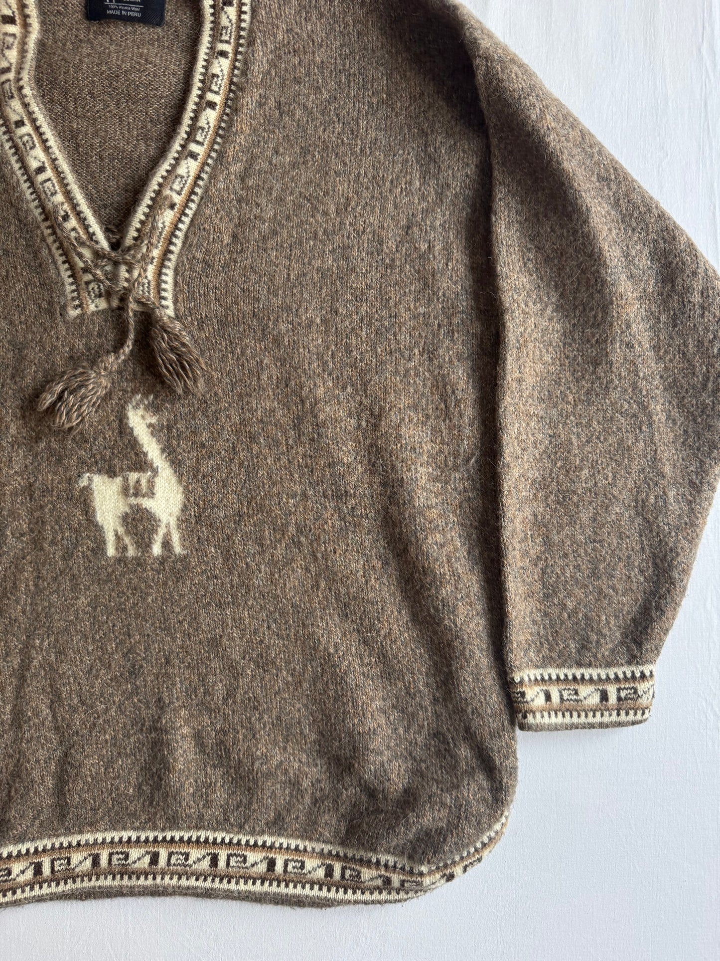 🦙 🧶 Pulover Vintage din Alpaca cu Decolteu în V – Marimea L
