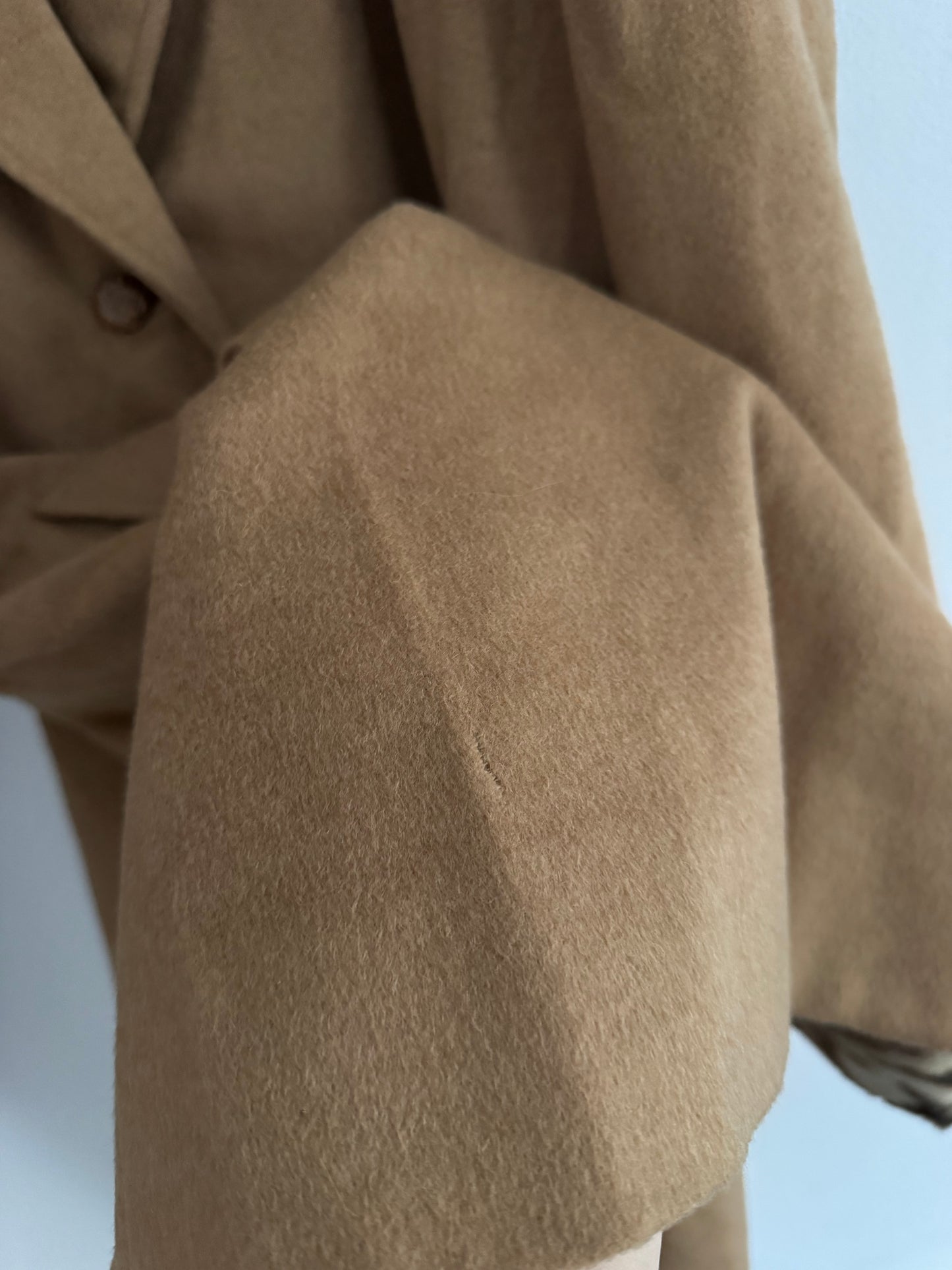 🧥 Palton Vintage Damă Camel din Lână cu Detalii din Blană Naturală – Aprox. L Femei