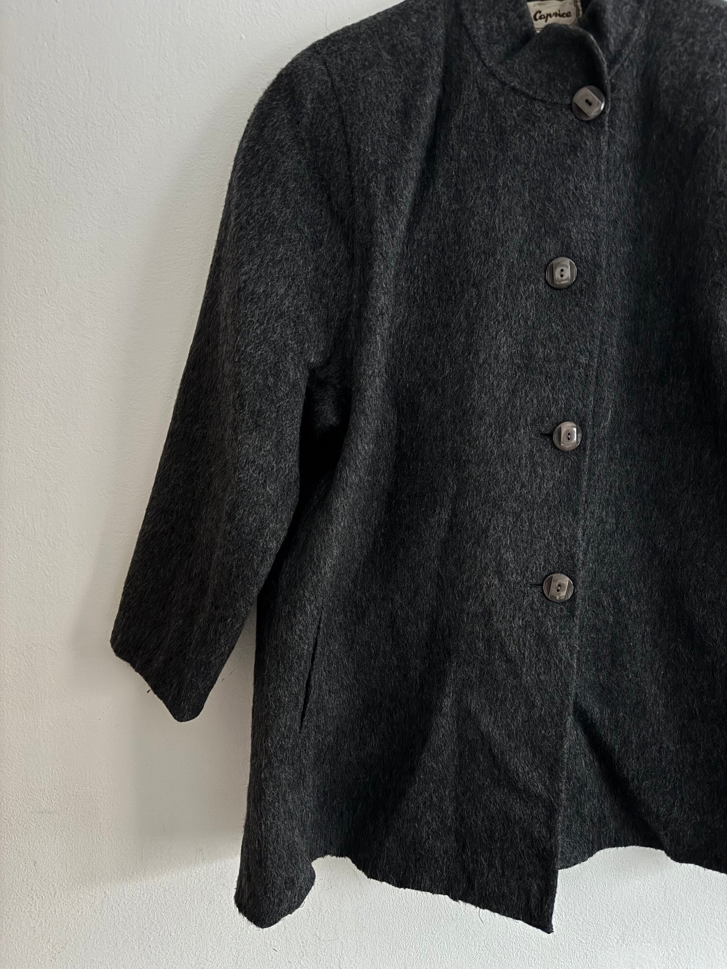 🧥 Palton Scurt Vintage Damă Gri Închis din Lână, Alpaca și Mohair – L/XL (Oversized Look)