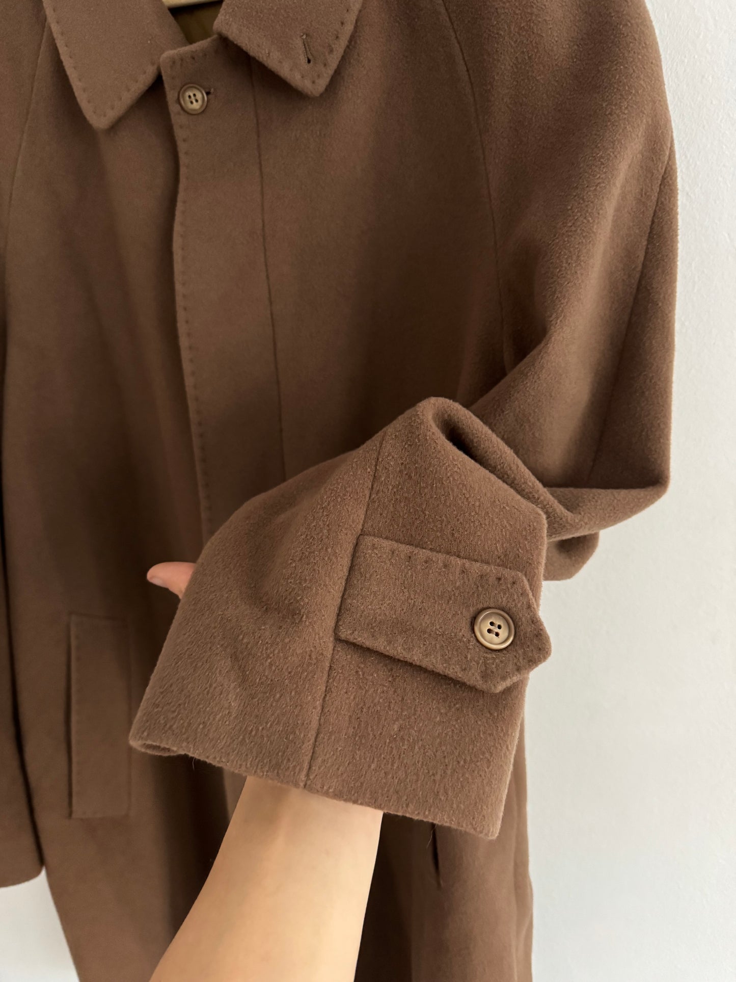 🧥 Palton Vintage Bărbați Camel Închis din Lână și Cașmir – 52 (L / XL)