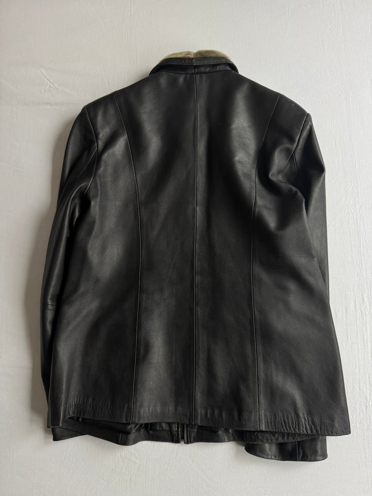 🖤 Geacă Vintage Damă din Piele Neagră cu Aplicații Păr Animal – XXL