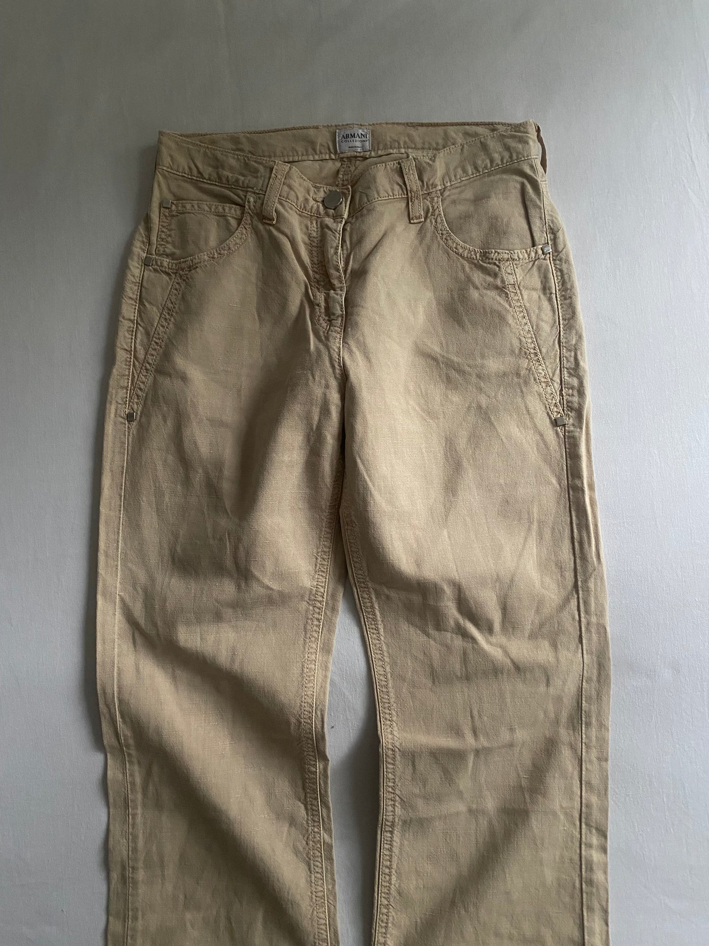 Armani Y2K – Pantaloni Crem din Bumbac și Cânepă