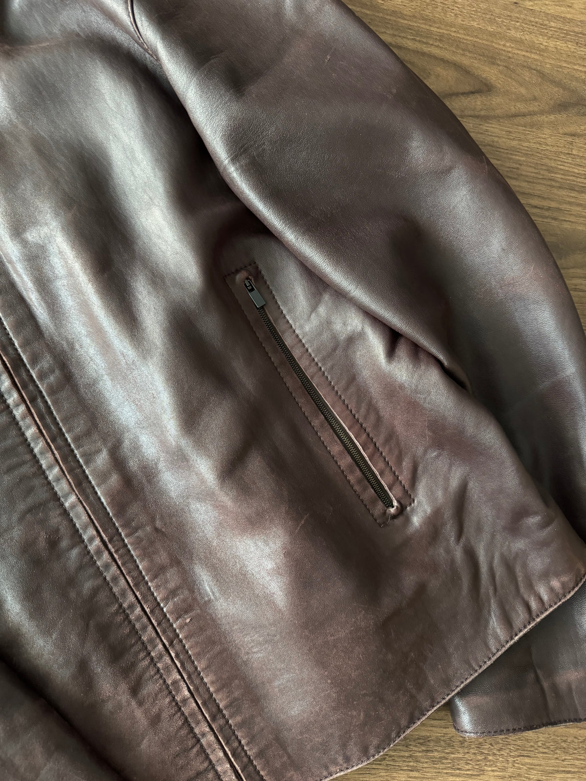 Jachetă Distressed Piele Miel Calvin Klein Vintage | Burgundy Închis| Made in Italy | M